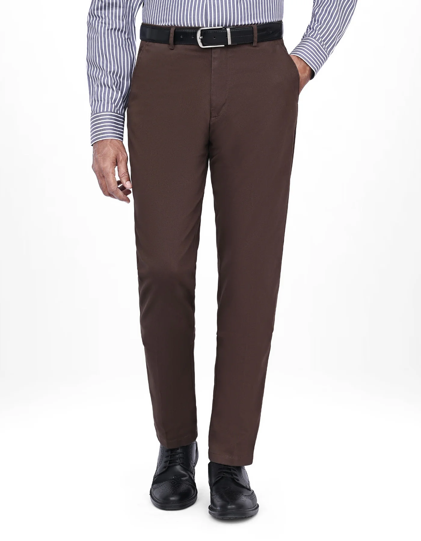 Chocolate Plain Smart Fit Cotton Trouser