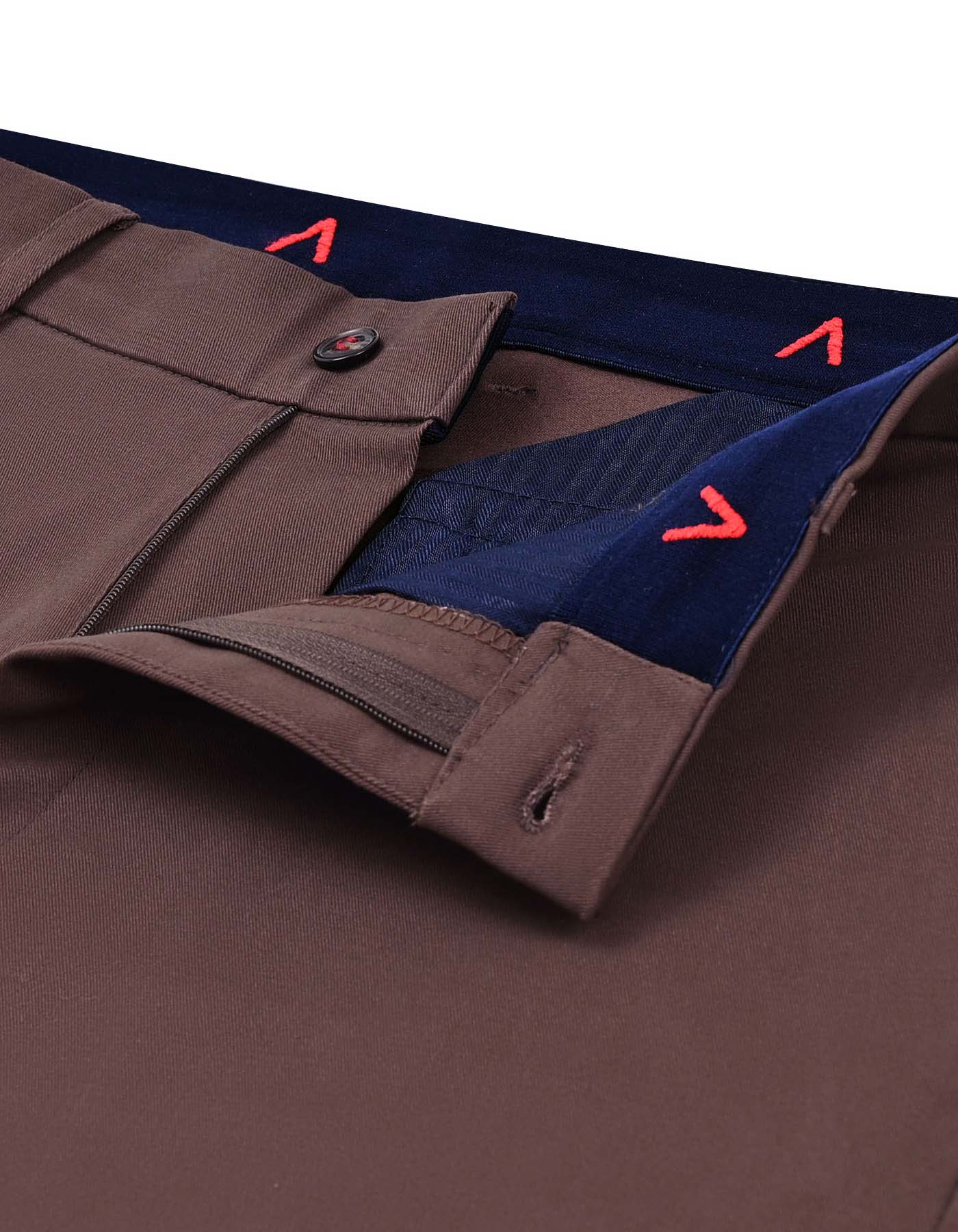 Chocolate Plain Smart Fit Cotton Trouser - Image 2