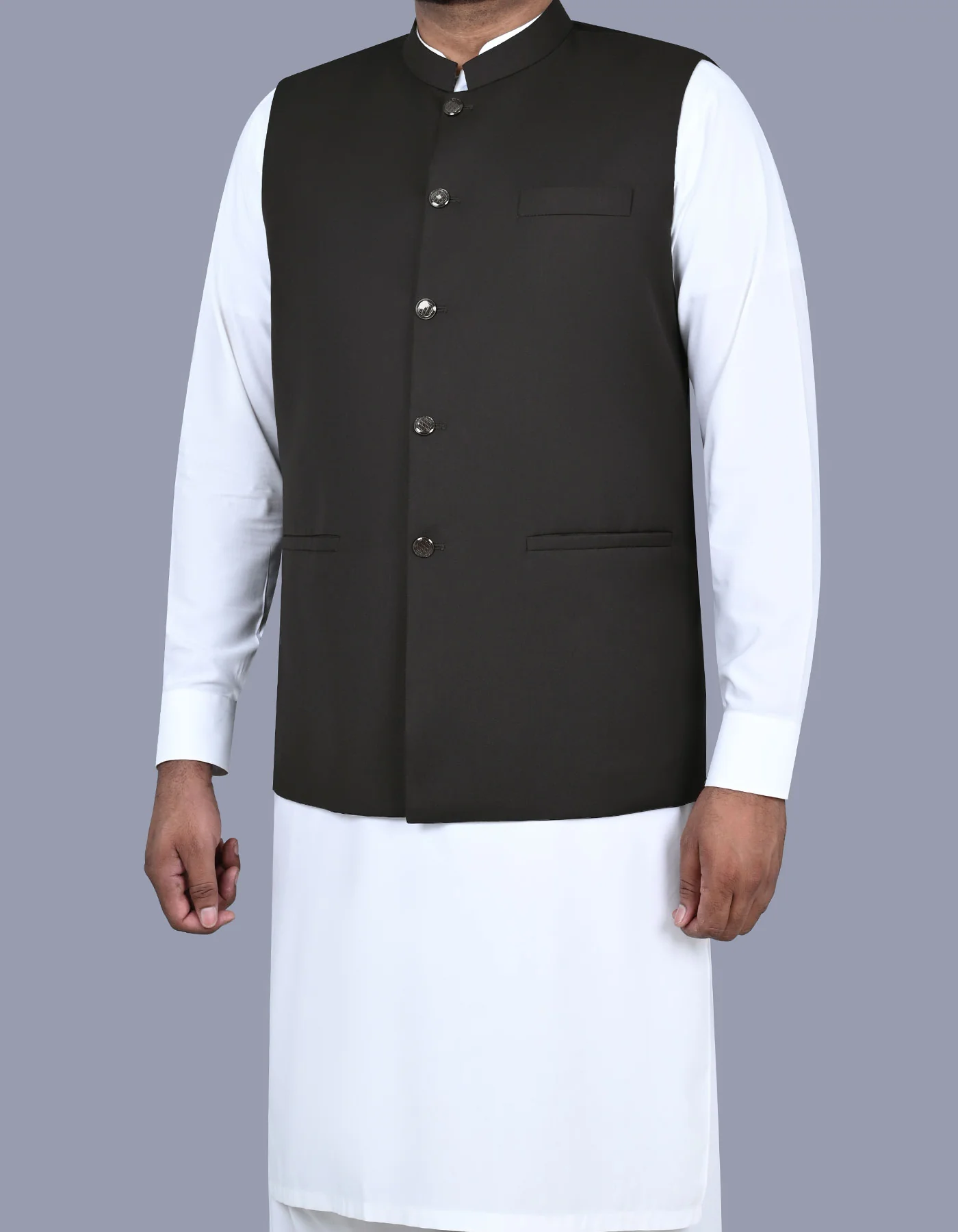 Chocolate Plain Smart Fit Waist Coat - Image 3