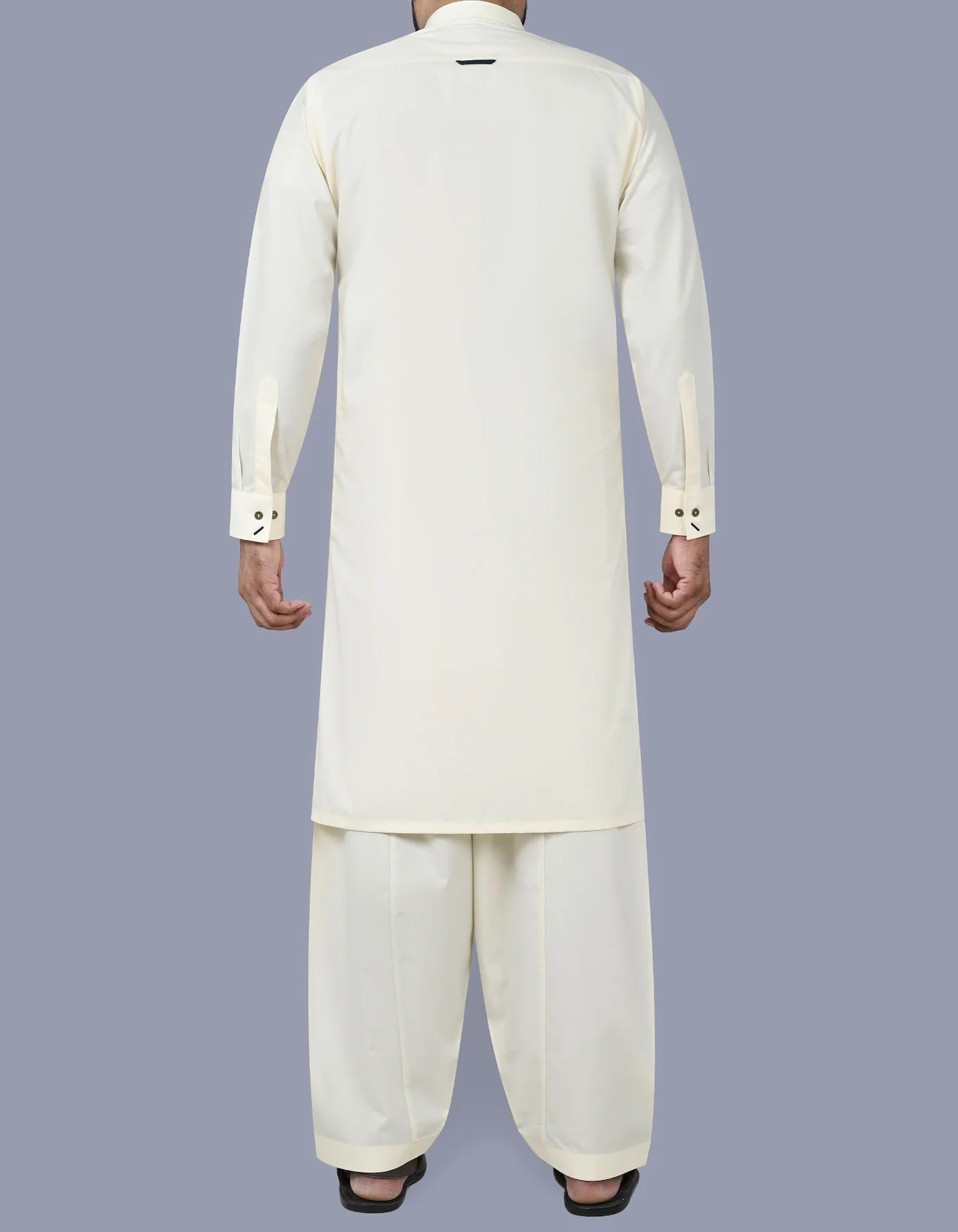 Cream Plain Kameez Shalwar - Image 4