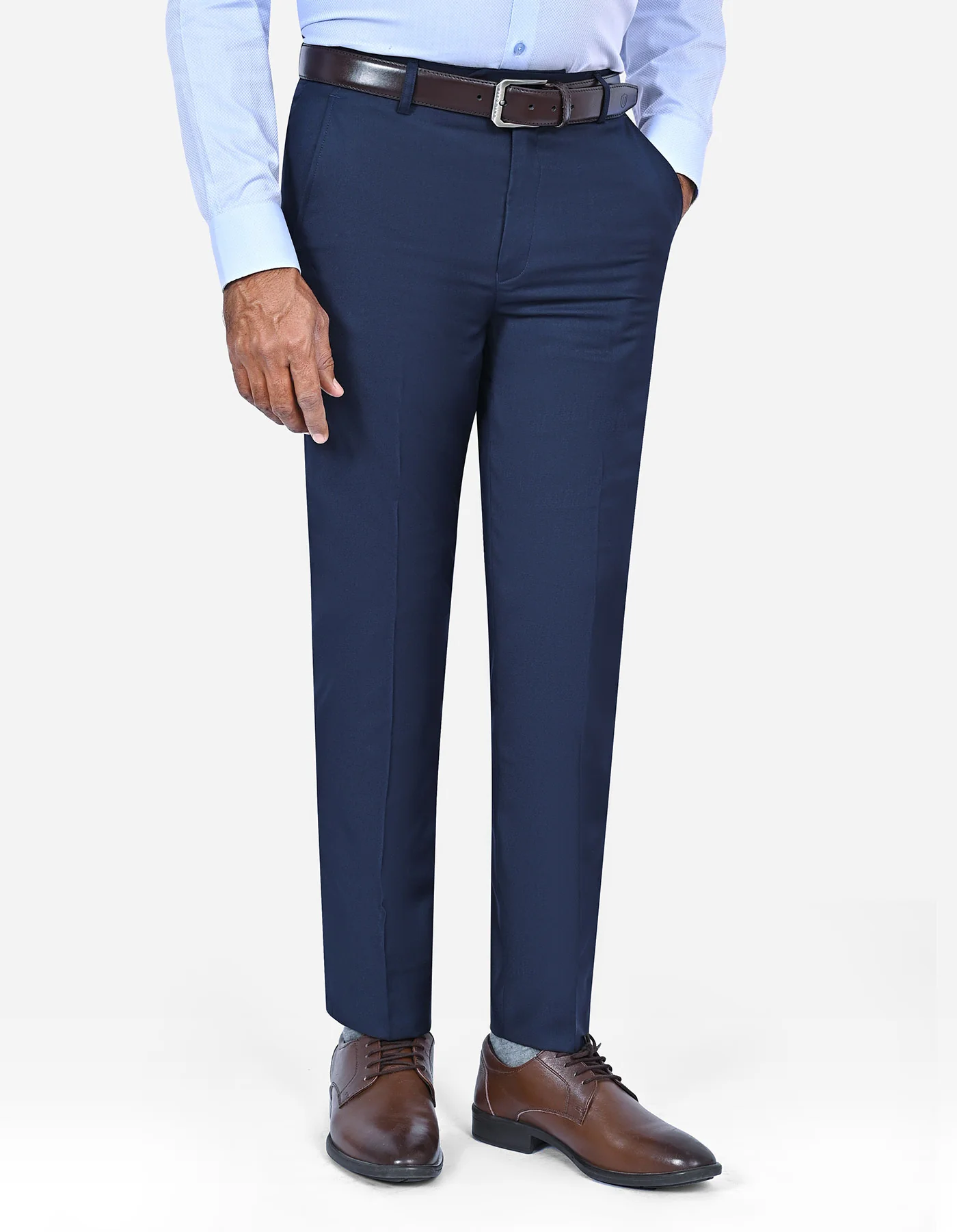 D Blue Plain Classic Fit Formal Trouser
