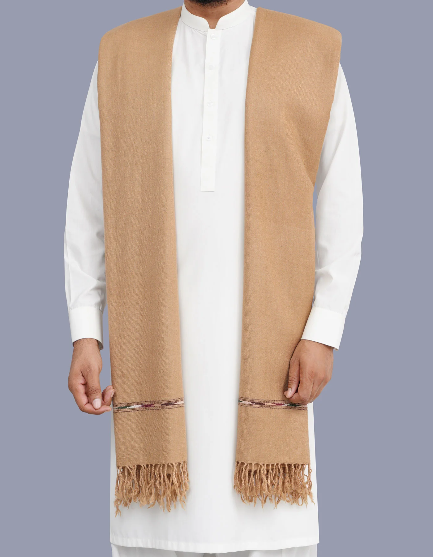 D Brown Plain 100% Wool Men Shawl - Image 3
