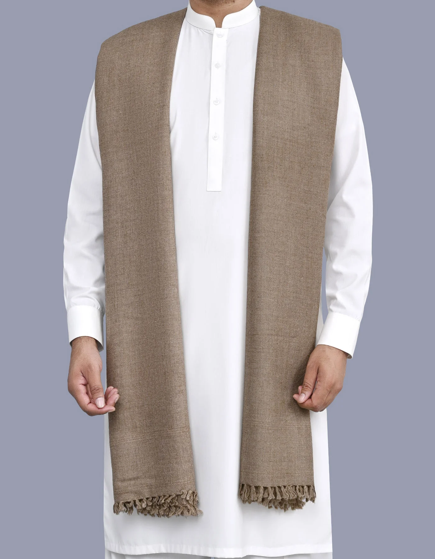D Brown Plain Cotton Blend Men Shawl - Image 2