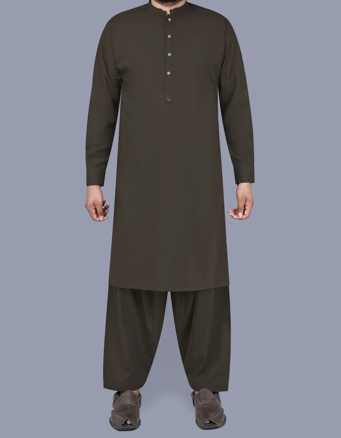 D Brown Plain Kameez Shalwar