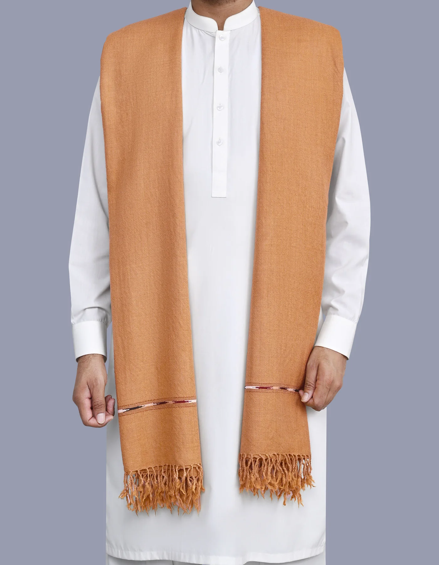 D Brown Plain Wool Blend Men Shawl - Image 2