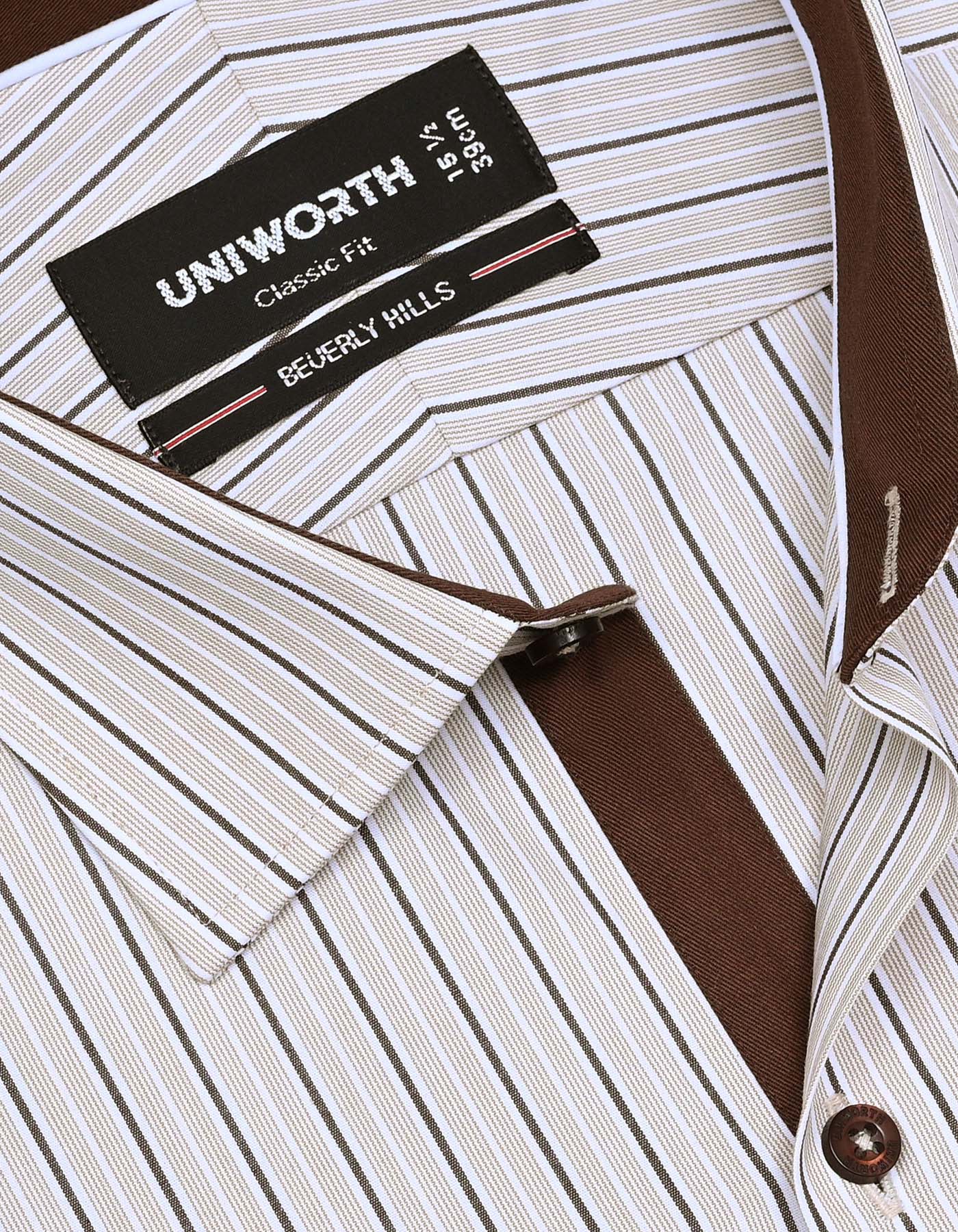 D Brown Stripe Classic Fit Shirt - Image 2