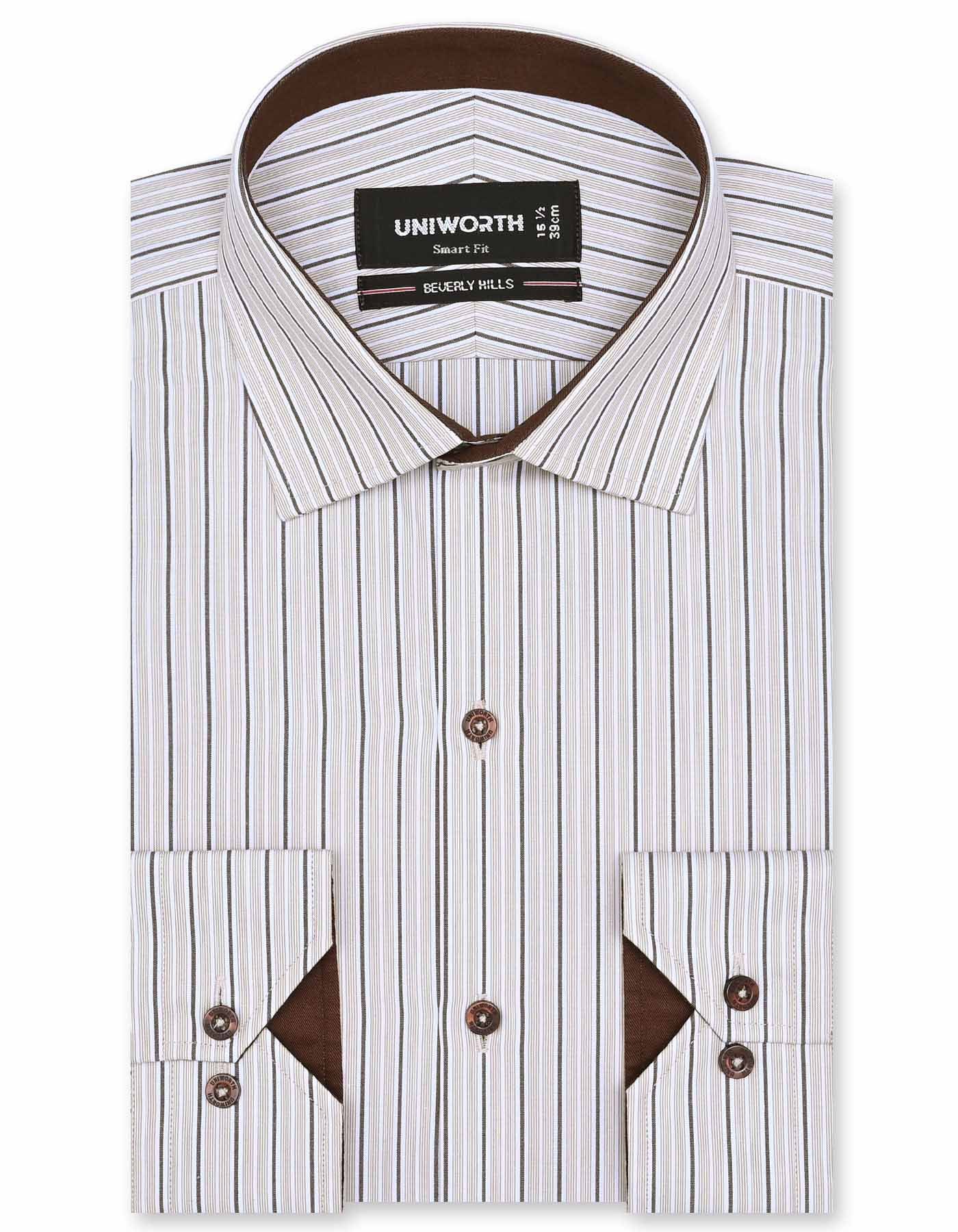 D Brown Stripe Tailored Smart Fit Shirt