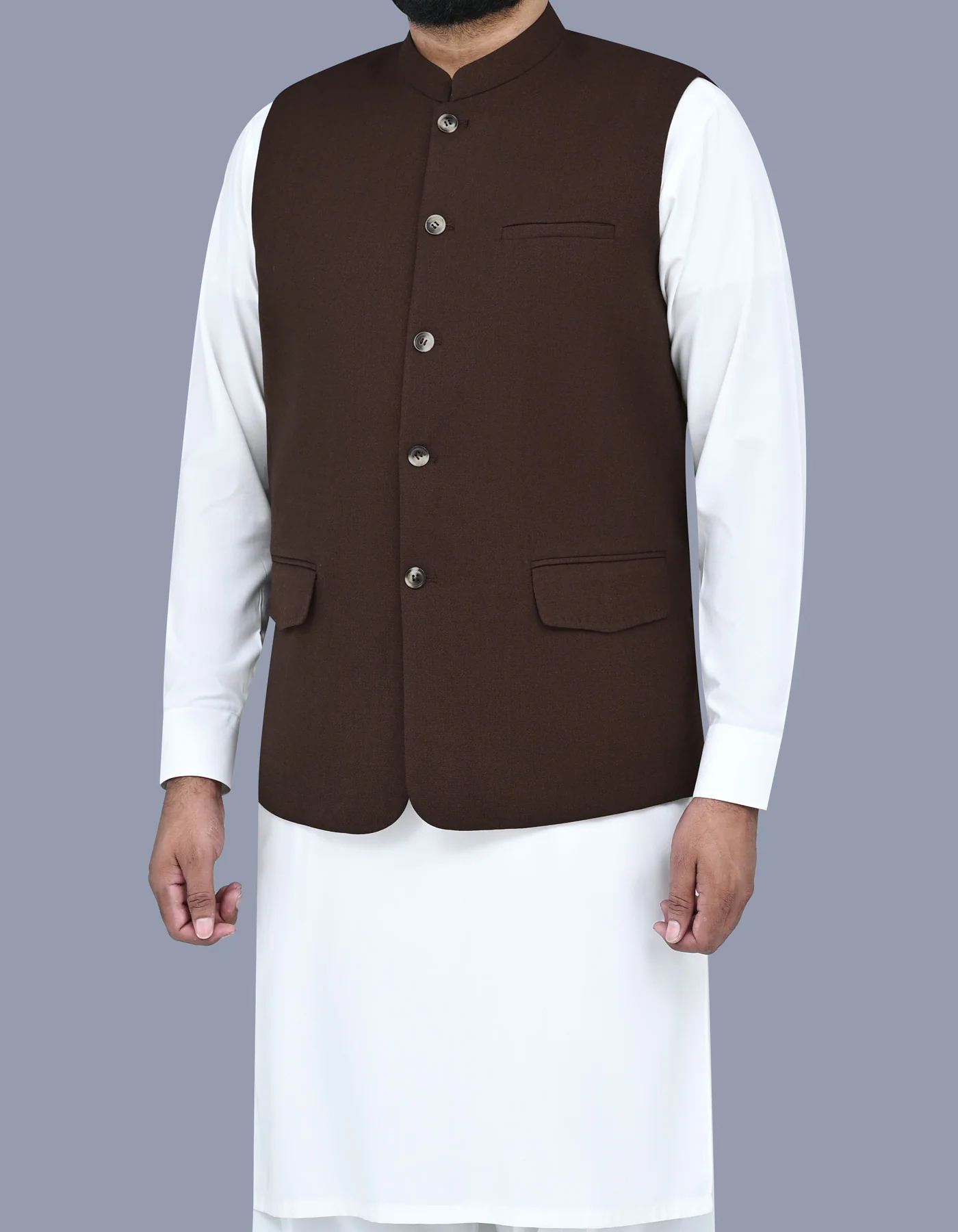 D Brown Texture Smart Fit Waistcoat - Image 3