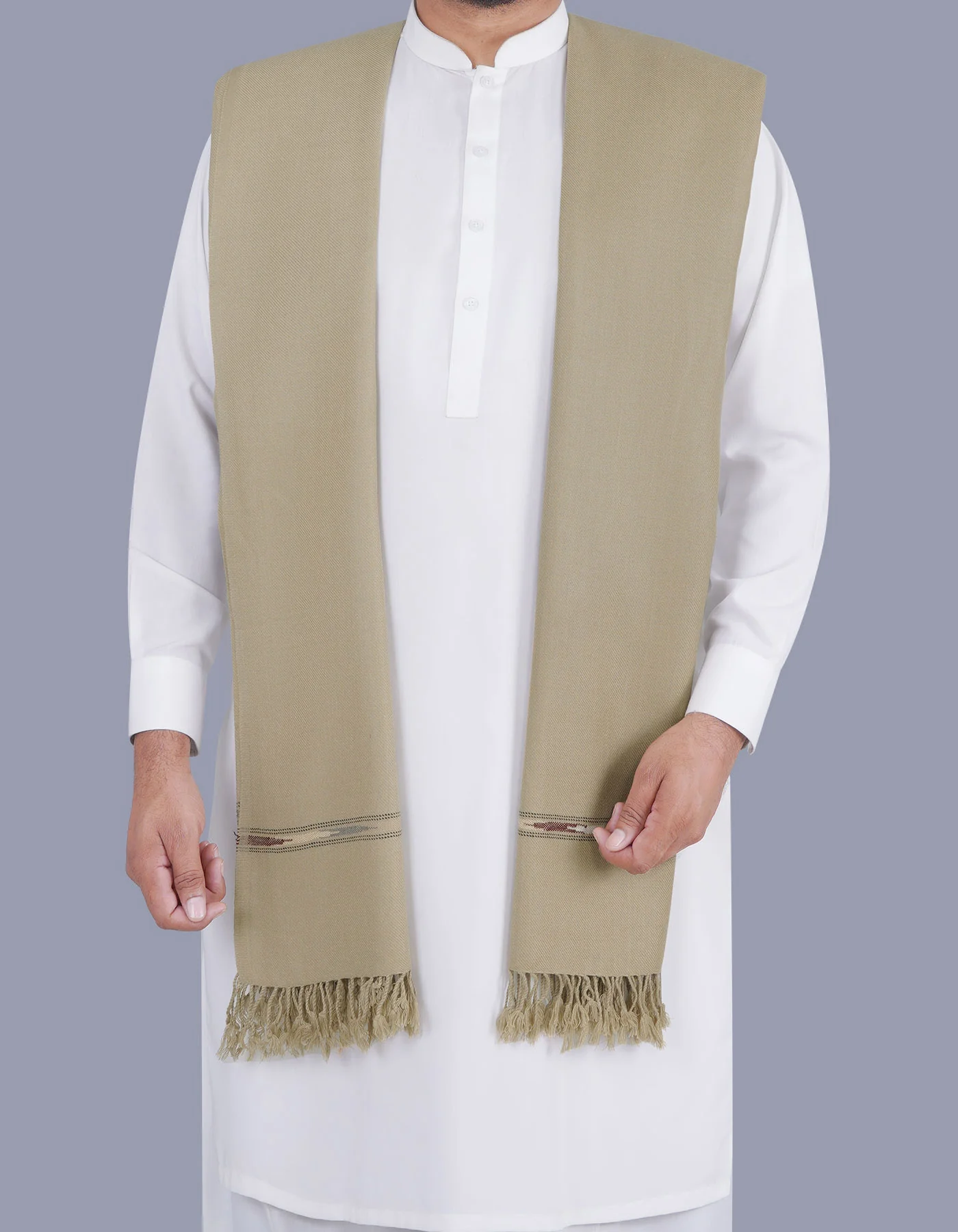 D Fawn Plain Wool Blend Men Shawl - Image 3