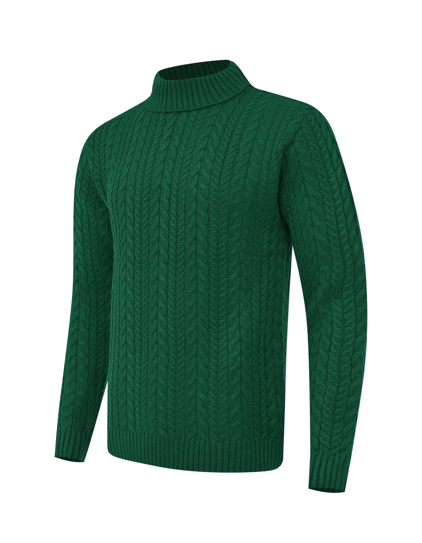 D Green Cable Knit High Neck Sweater - Image 2