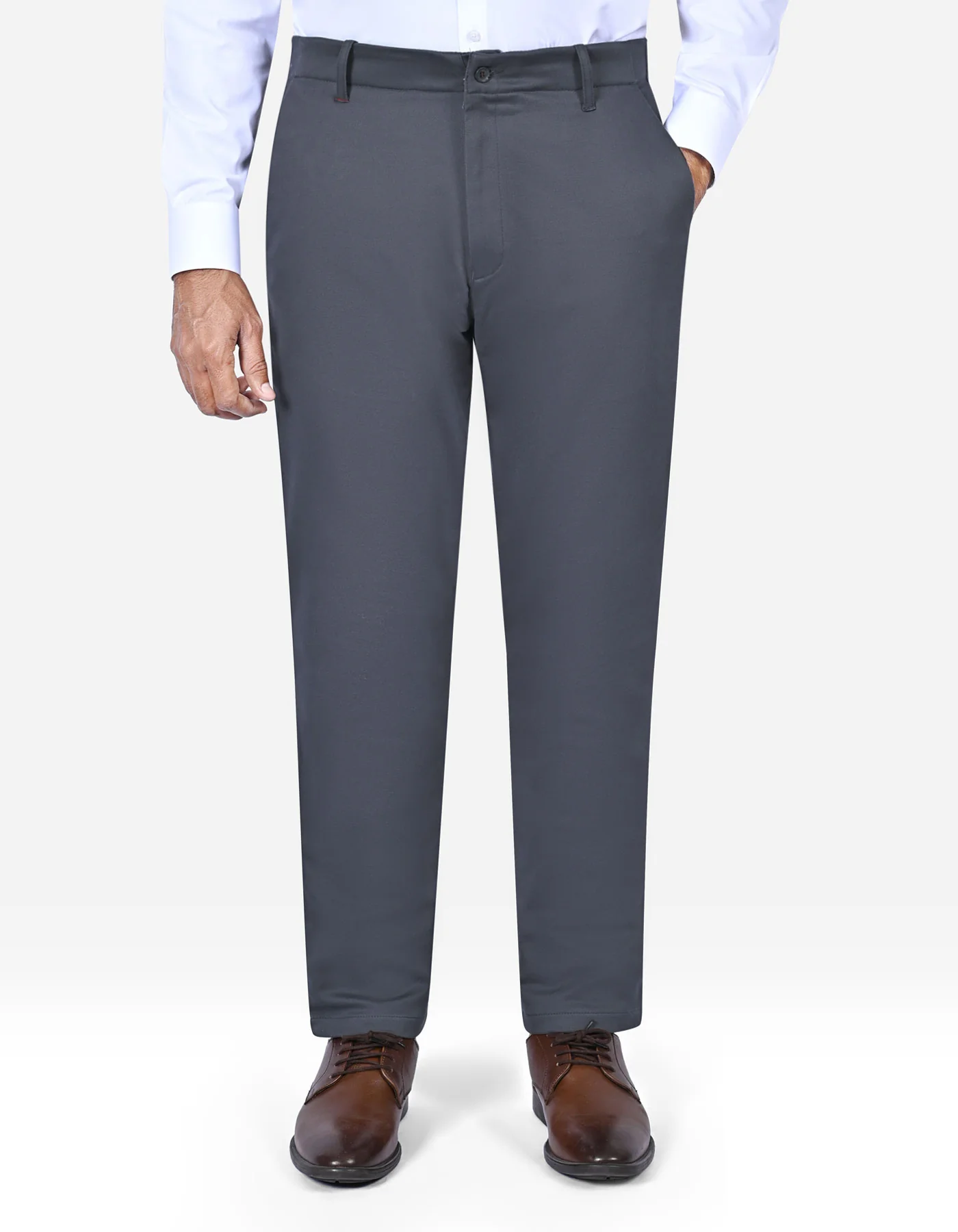 D Grey Plain Classic Fit Cotton Trouser