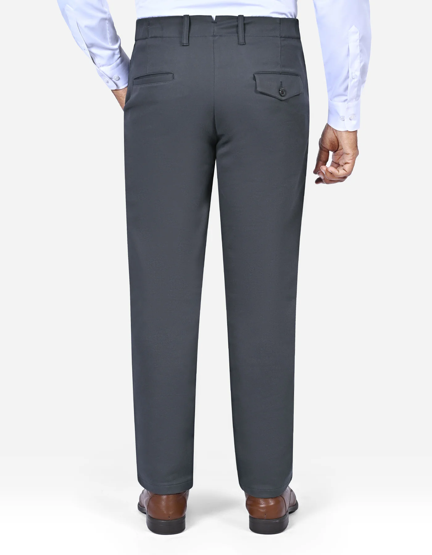 D Grey Plain Smart Fit Cotton Trouser - Image 5