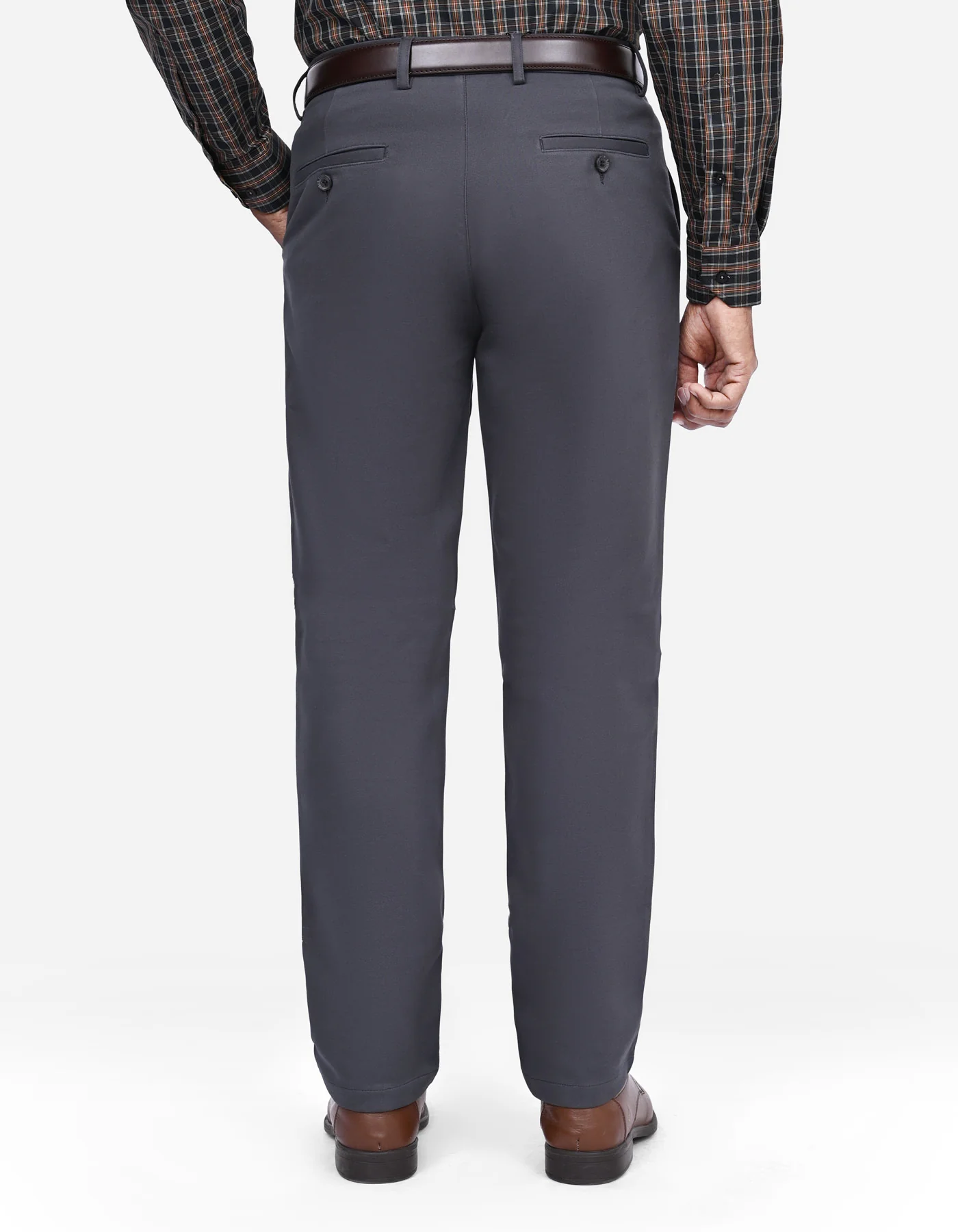 D Grey Plain Smart Fit Cotton Trouser - Image 5