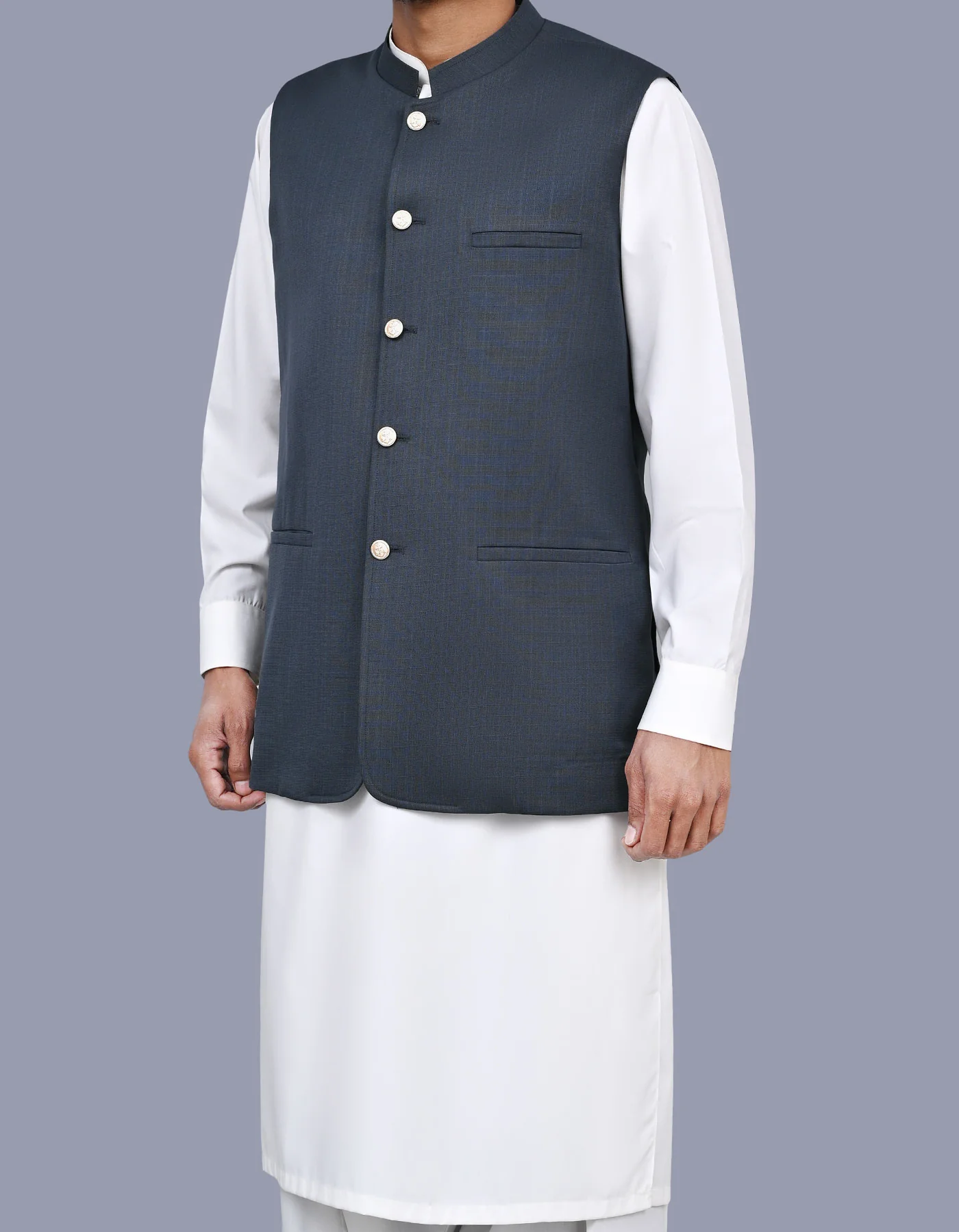 D Grey Texture Smart Fit Waistcoat - Image 3