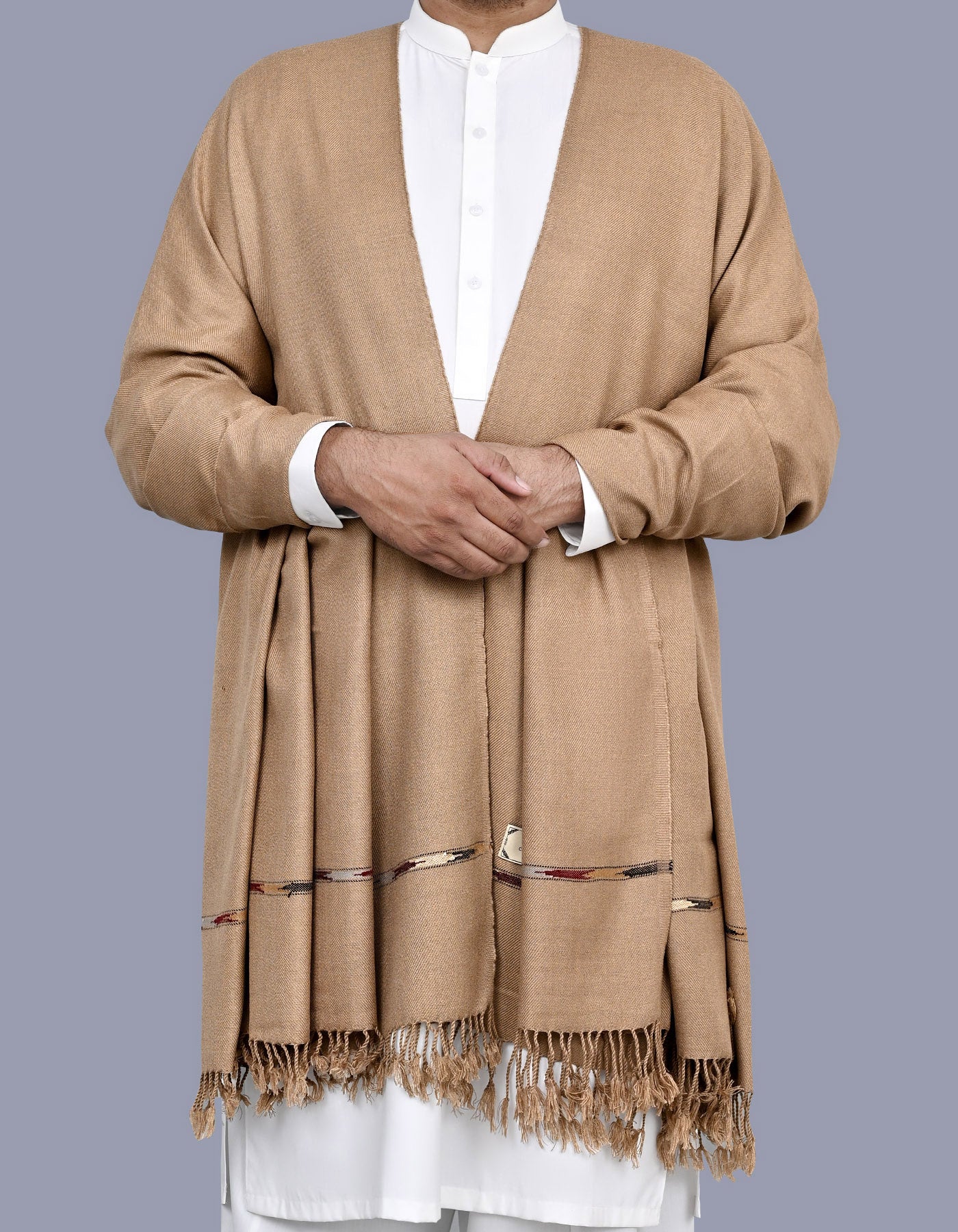 D Khaki Plain 100% Acrylic Men Shawl