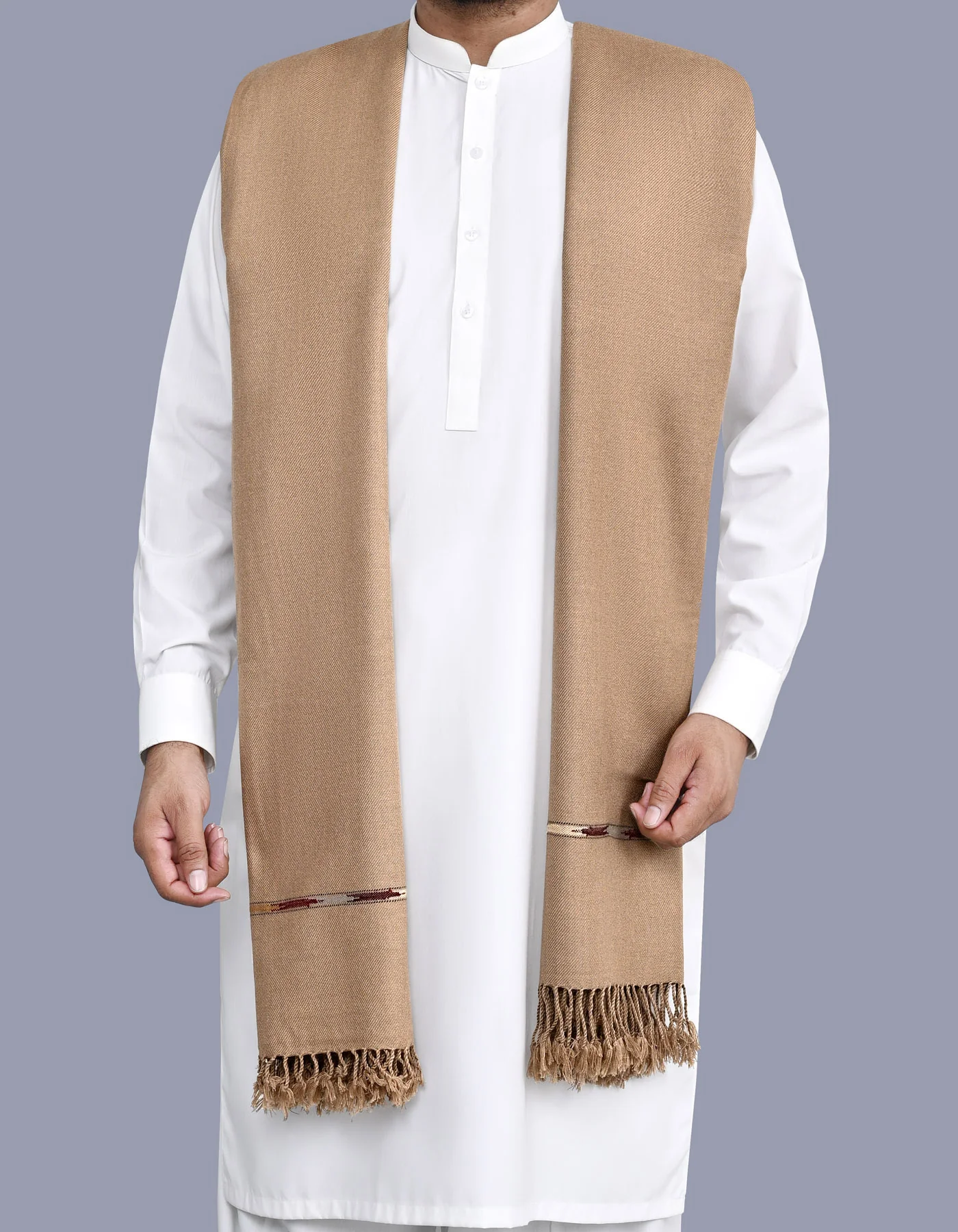 D Khaki Plain 100% Acrylic Men Shawl - Image 2