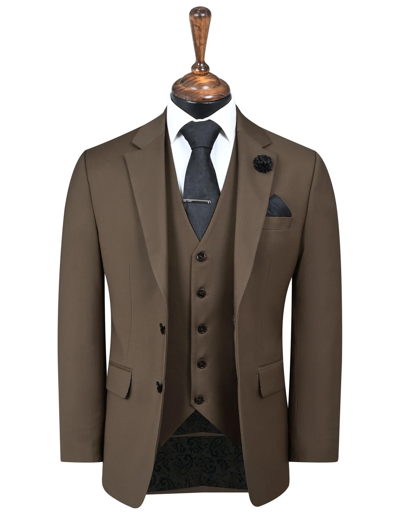 D Khaki Plain Classic Fit Suit