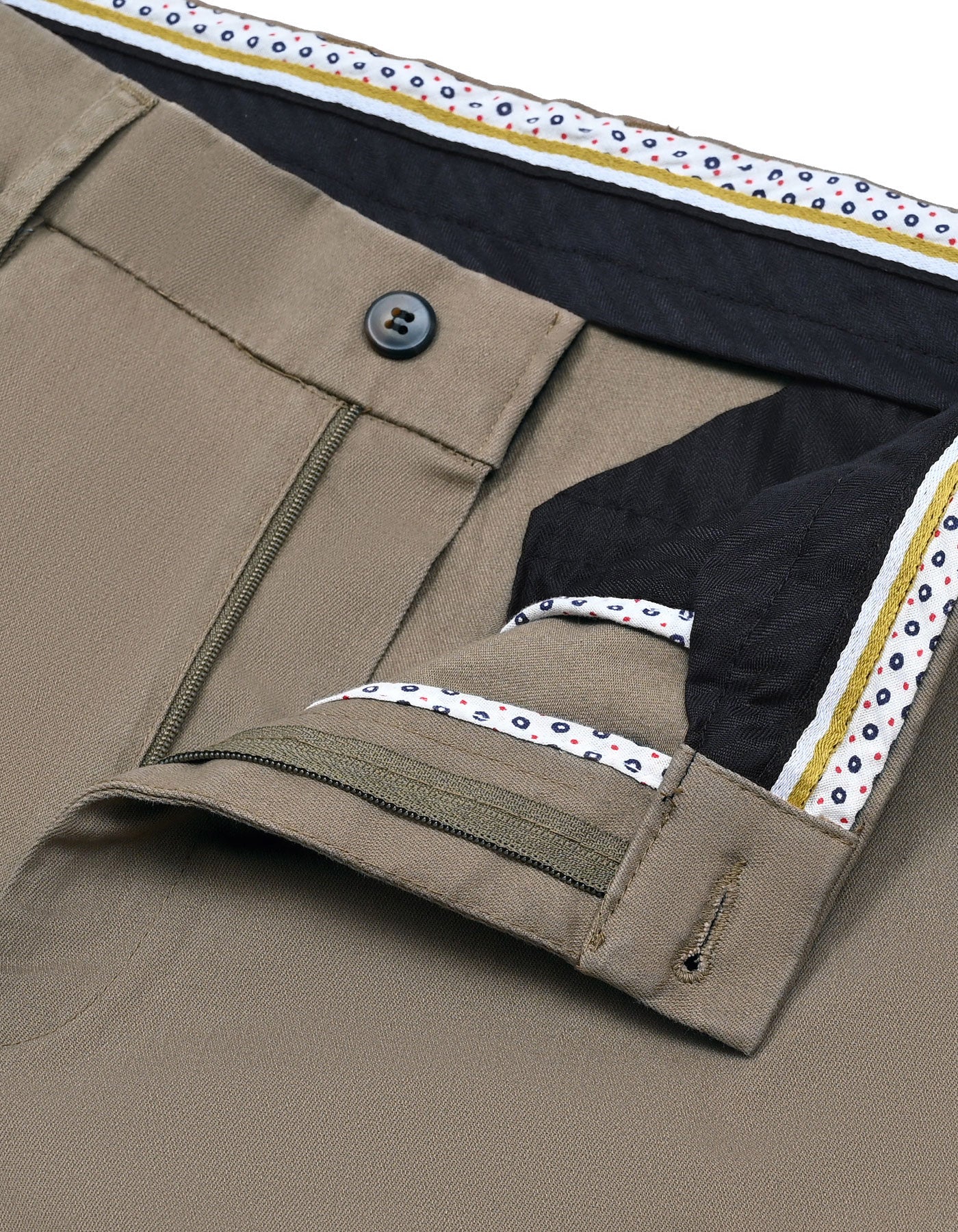 D Khaki Plain Smart Fit Cotton Trouser - Image 2