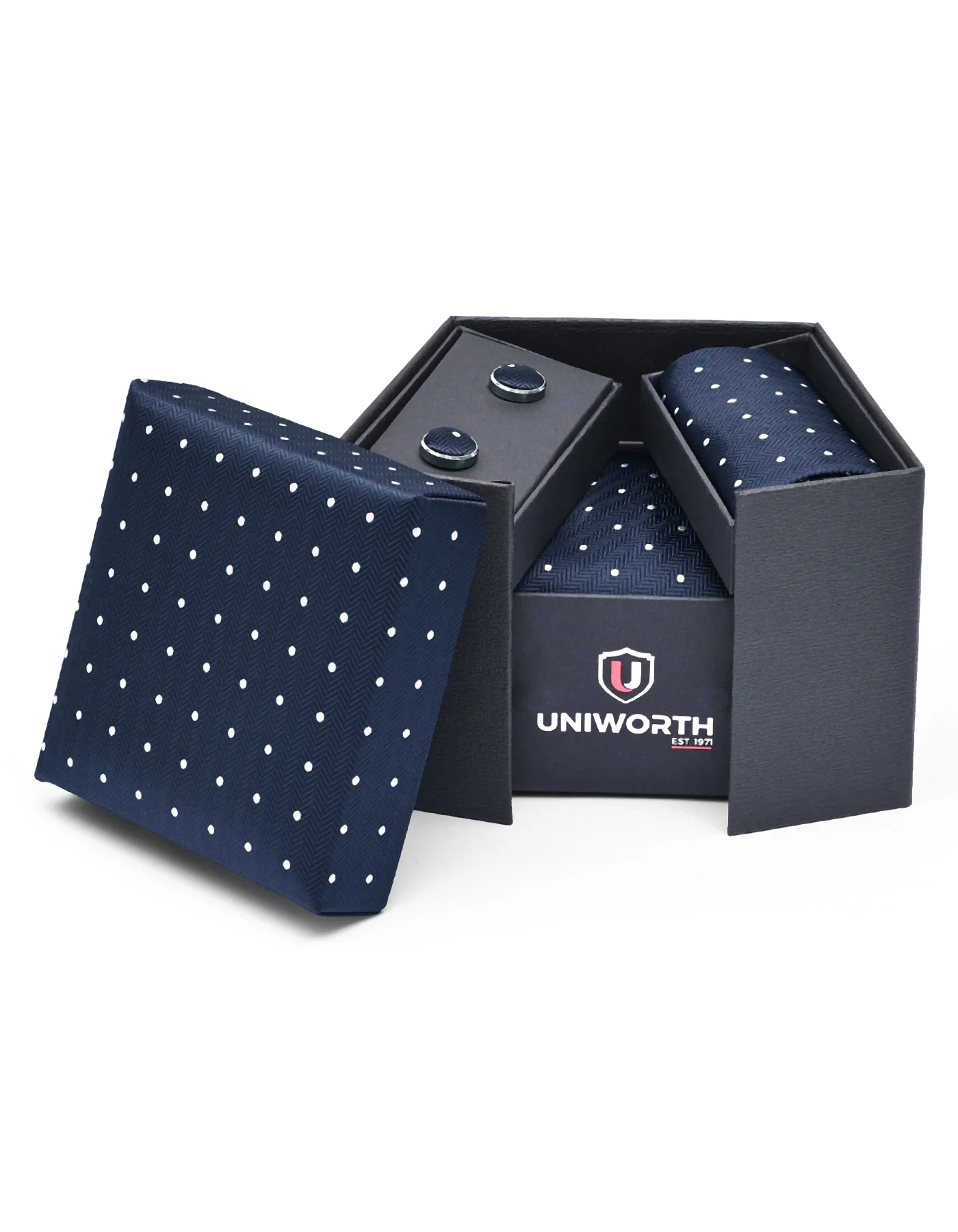 D Navy Dotted Cufflink Tie Set - Image 2