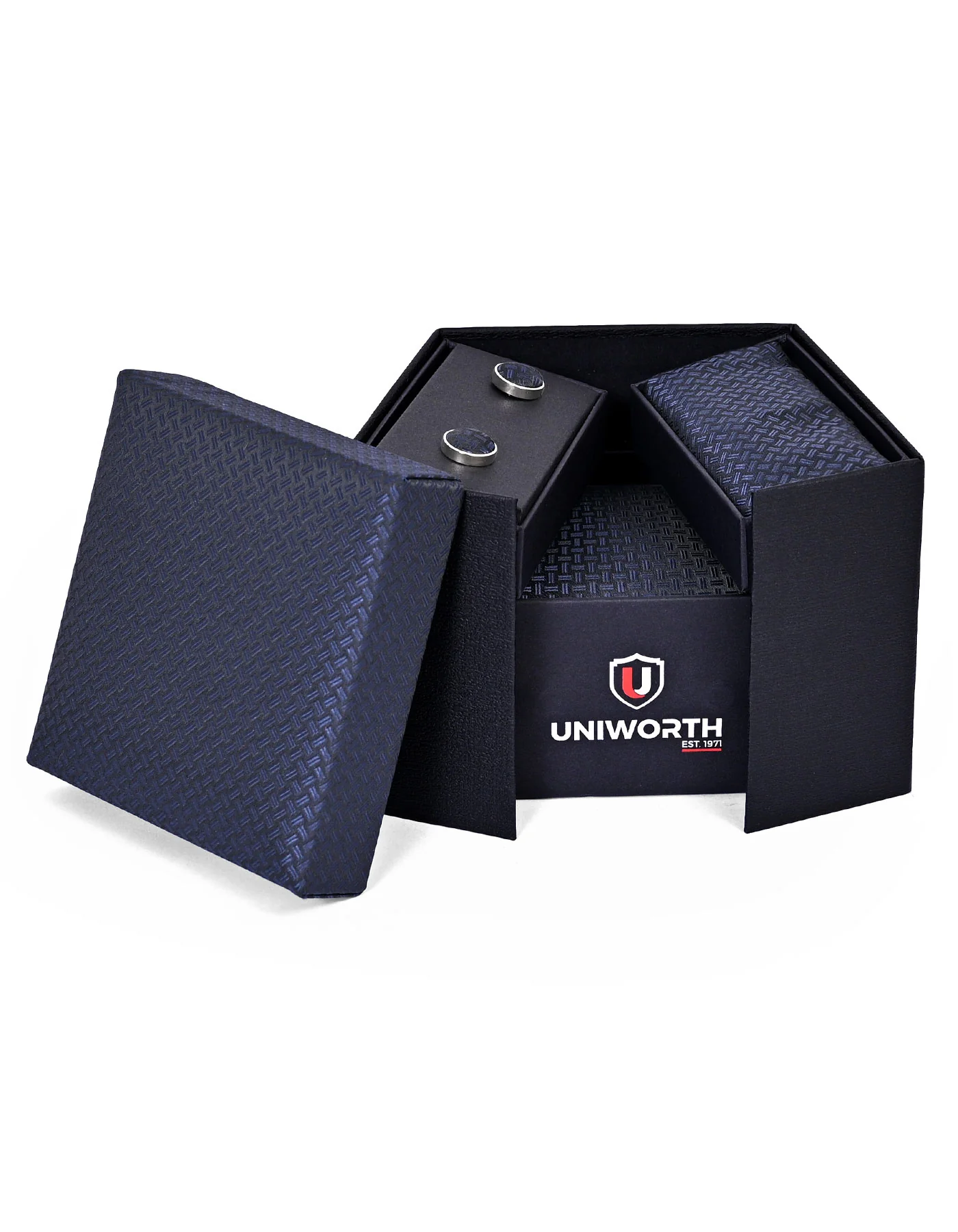 D Navy Texture Cufflink Tie Set - Image 2