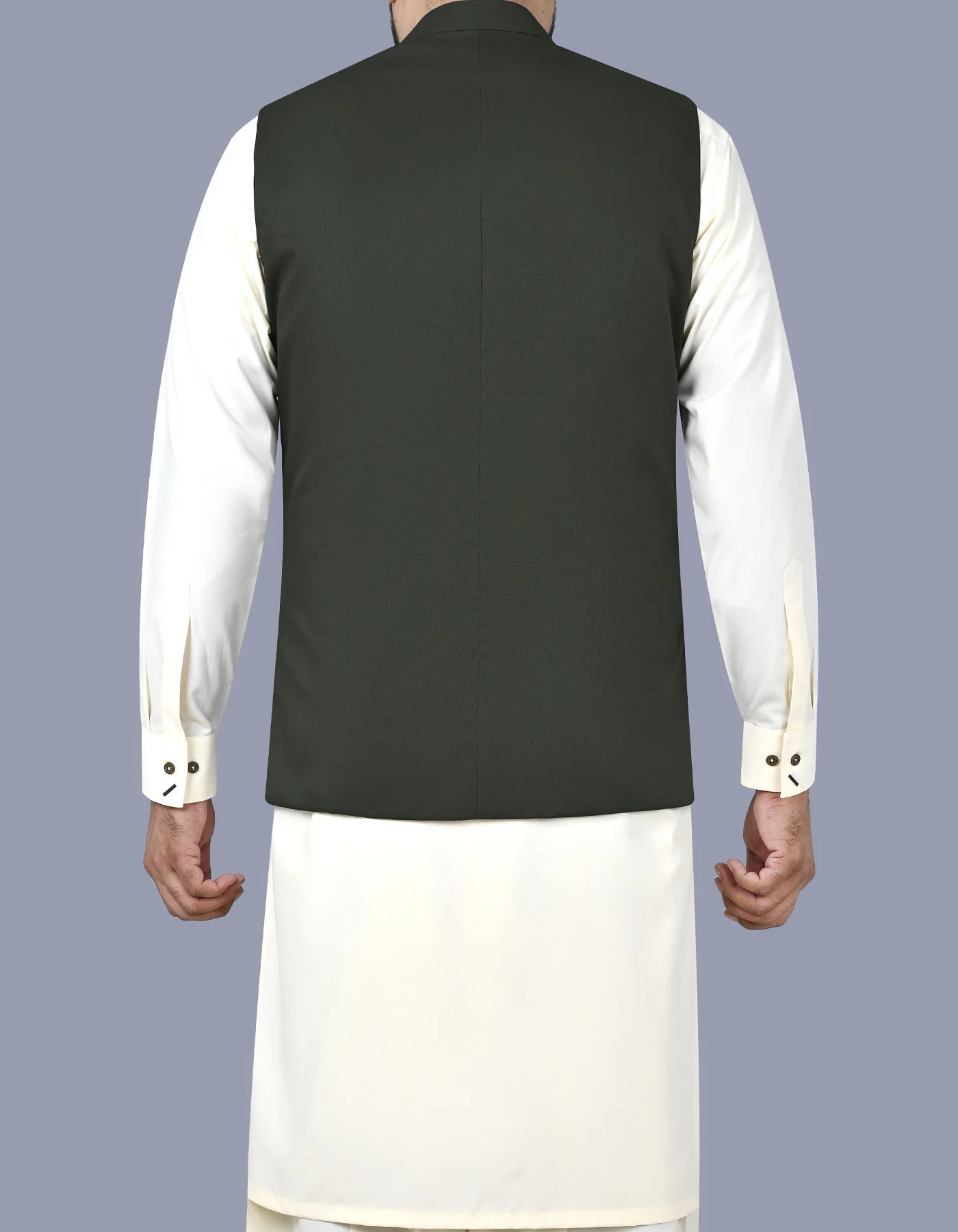 D Olive Plain Classic Fit Waistcoat - Image 4