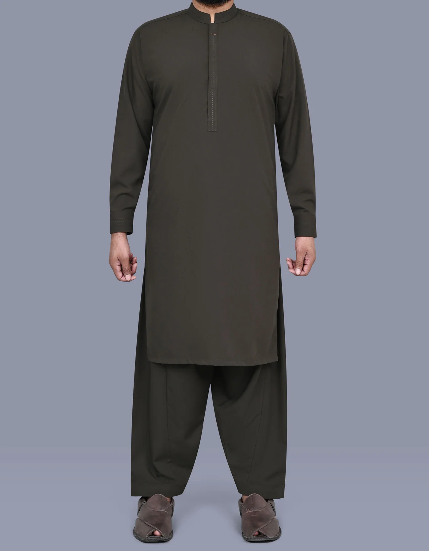 D Olive Plain Kameez Shalwar