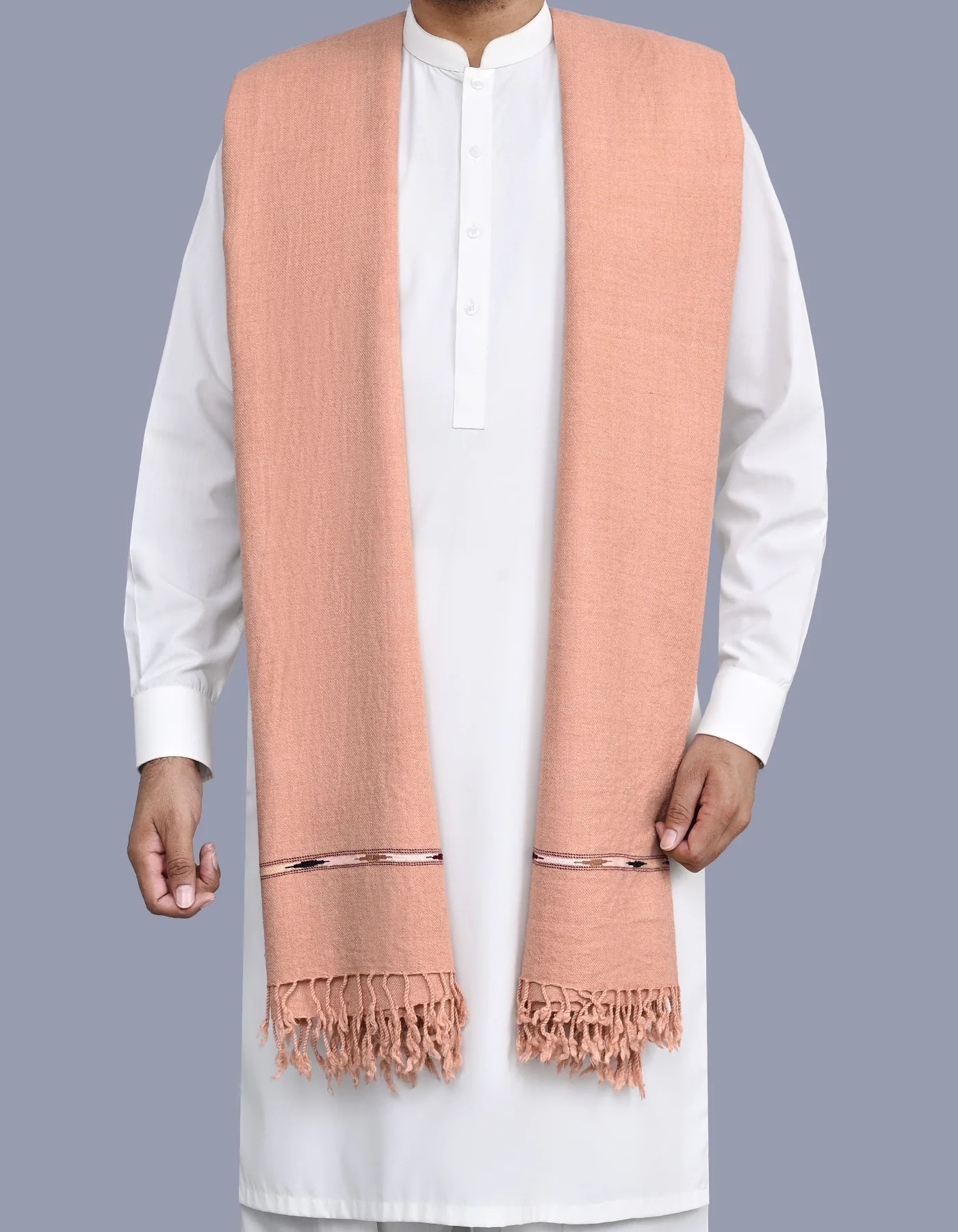D Skin Plain Wool Blend Men Shawl - Image 2