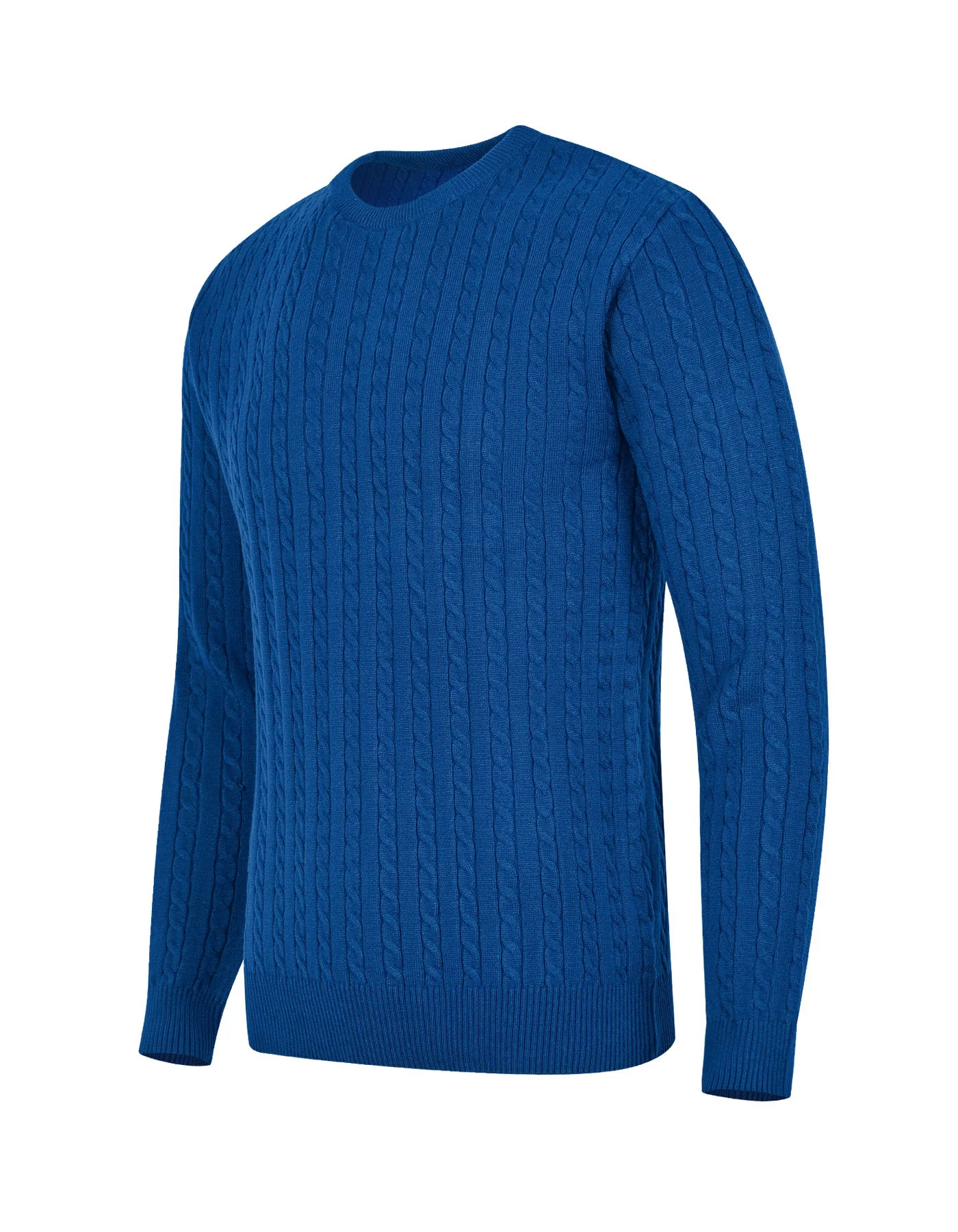 E Blue Cable Knit Crew Neck Sweater