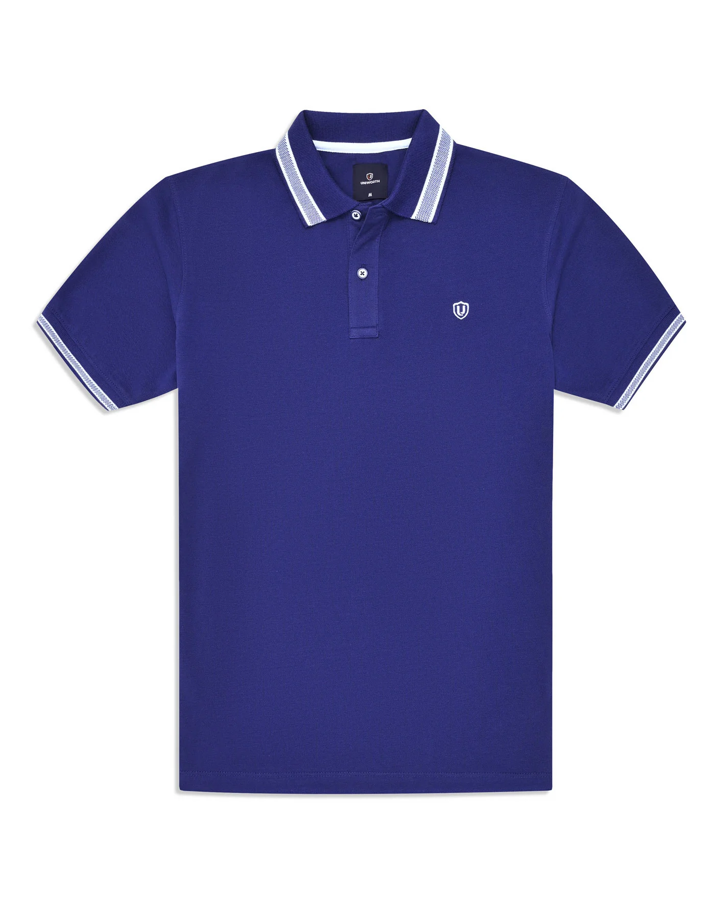 E Blue Plain Pique Polo Shirt
