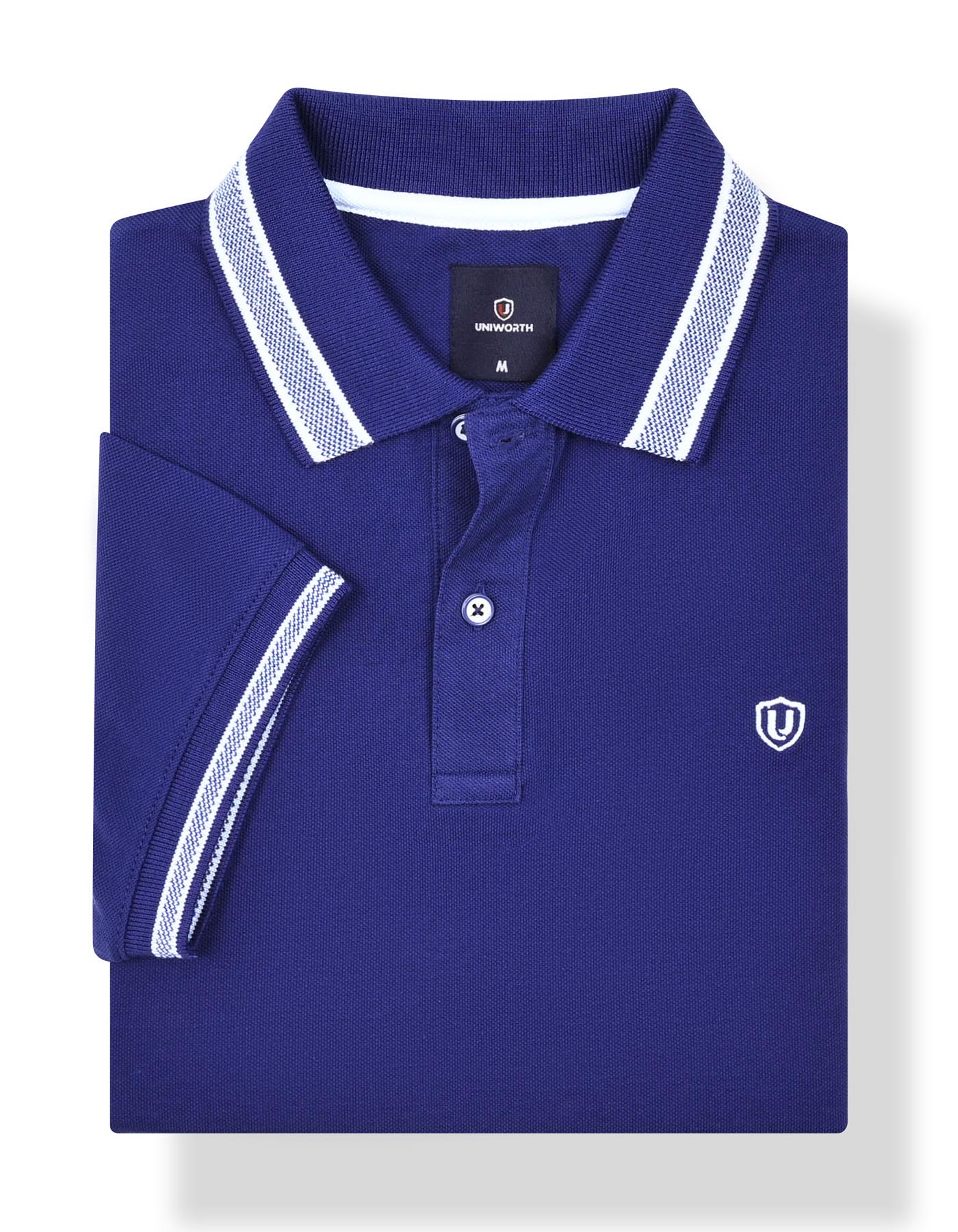 E Blue Plain Pique Polo Shirt - Image 2