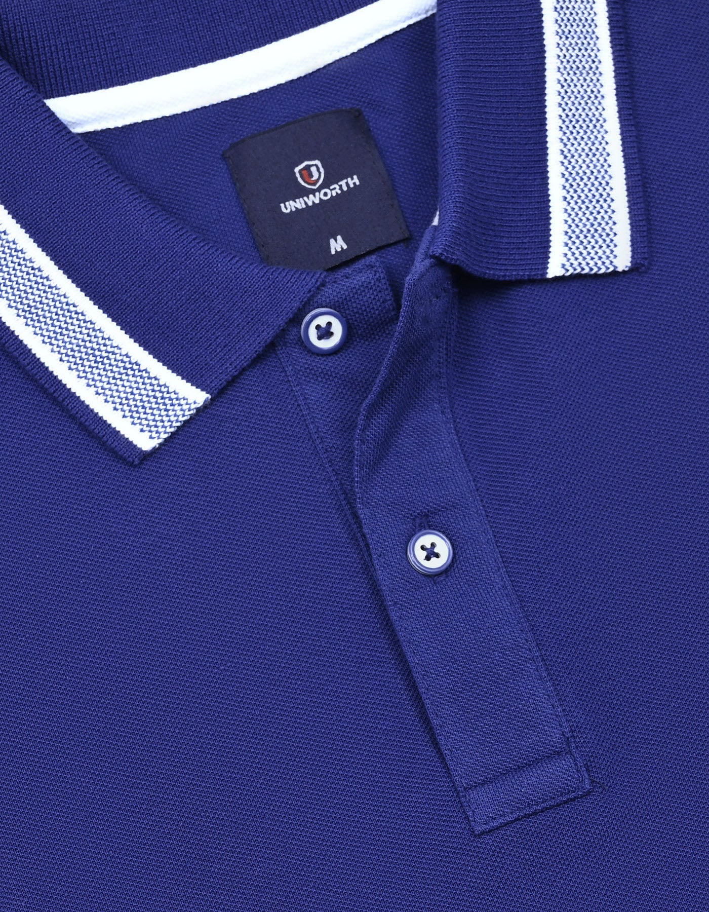 E Blue Plain Pique Polo Shirt - Image 3
