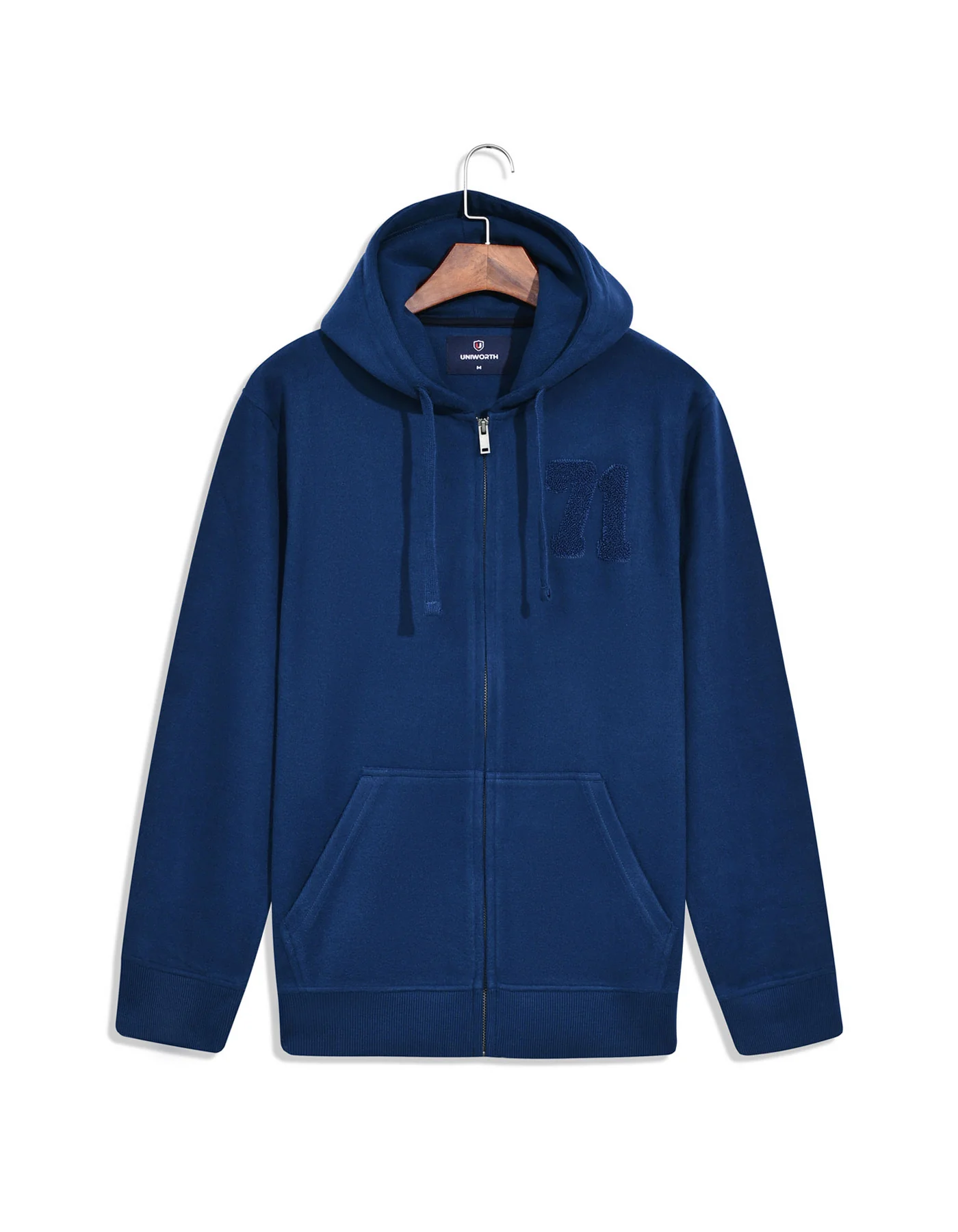 E Blue Plain Zipper Hoodie