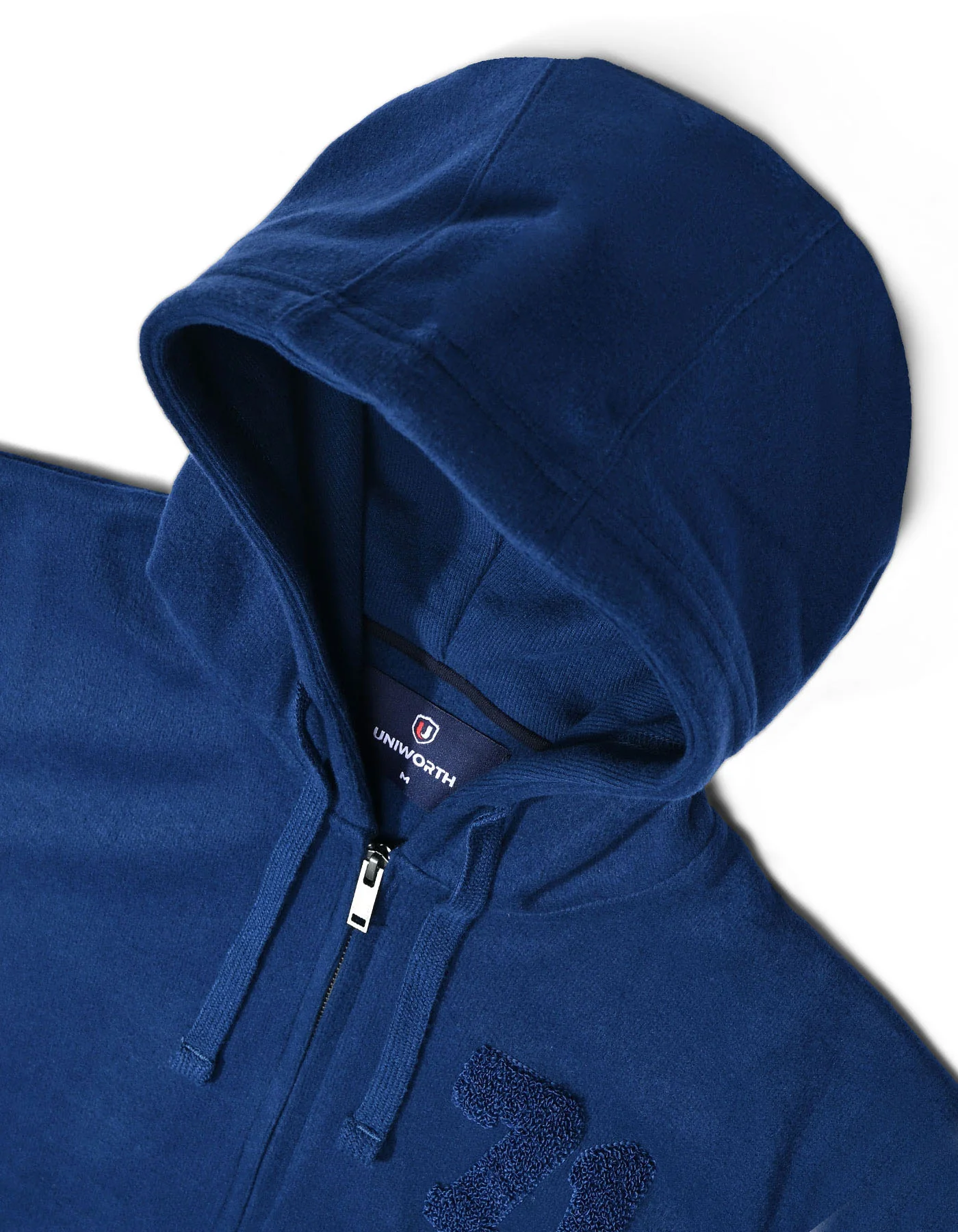 E Blue Plain Zipper Hoodie - Image 2