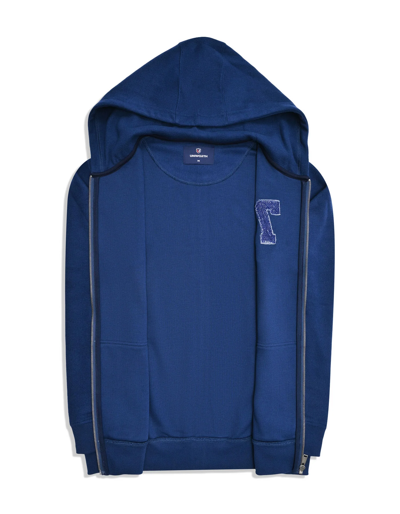 E Blue Plain Zipper Hoodie - Image 3
