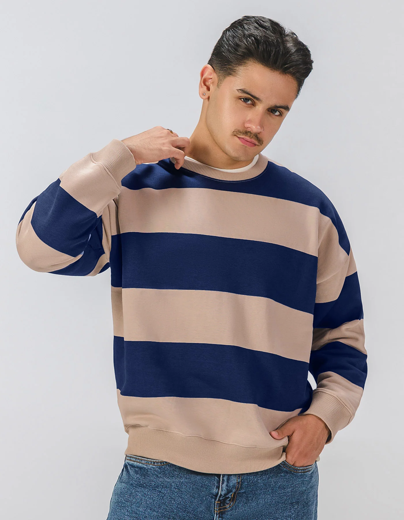 E Blue Stripe Relax Fit Sweatshirt - Image 2