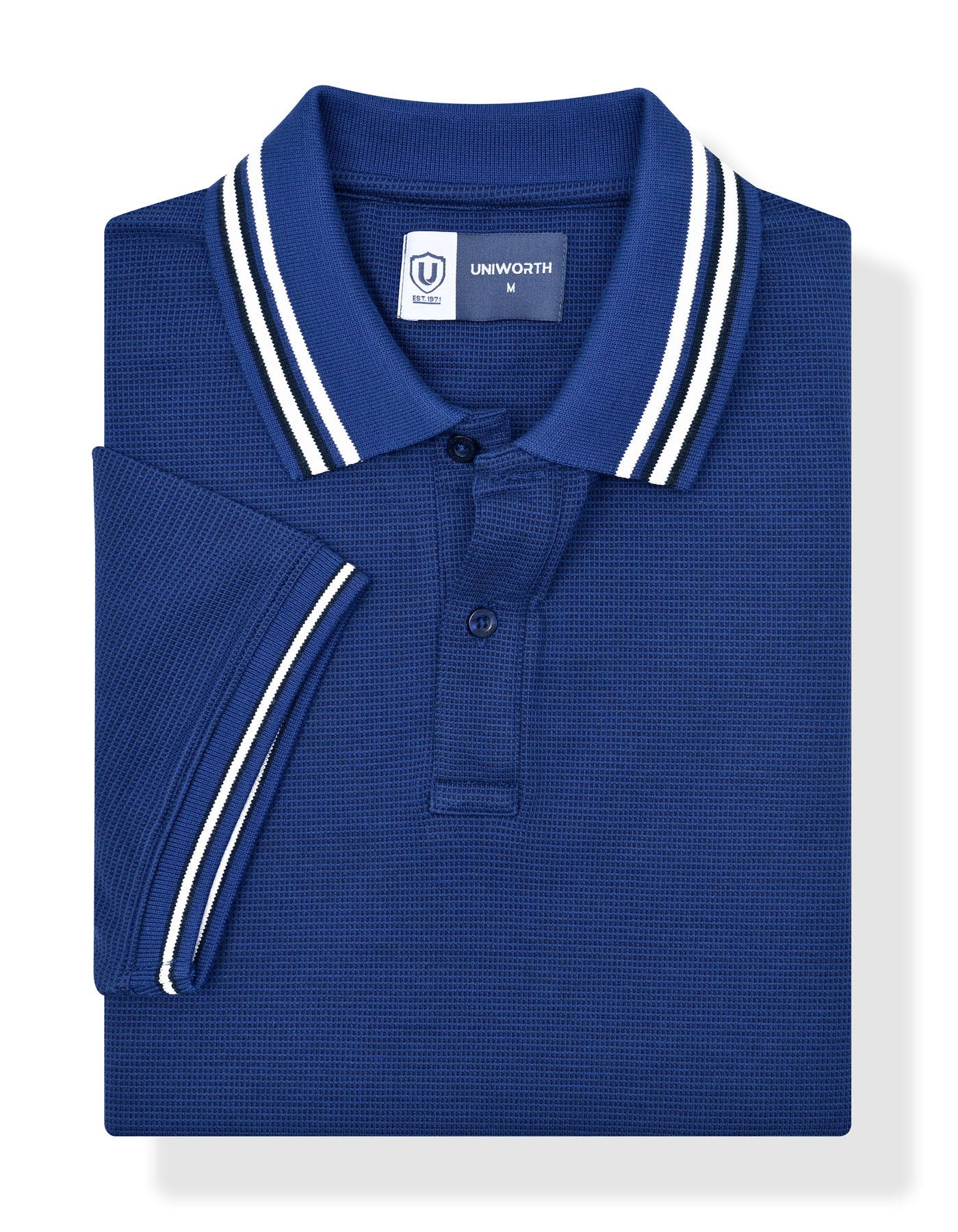 E Blue Textured Contrast Collar Polo Shirt - Image 2