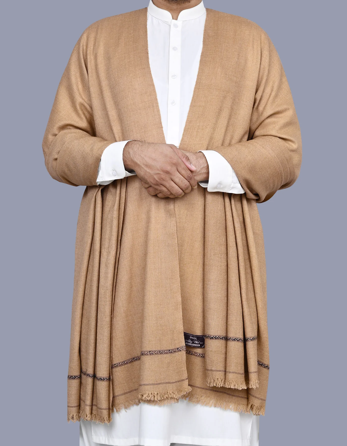 Fawn Plain Cotton Blend Men Shawl