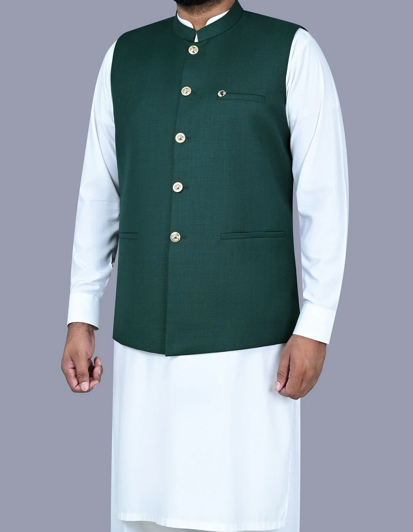 Green Plain Essential Waist Coat - Image 3