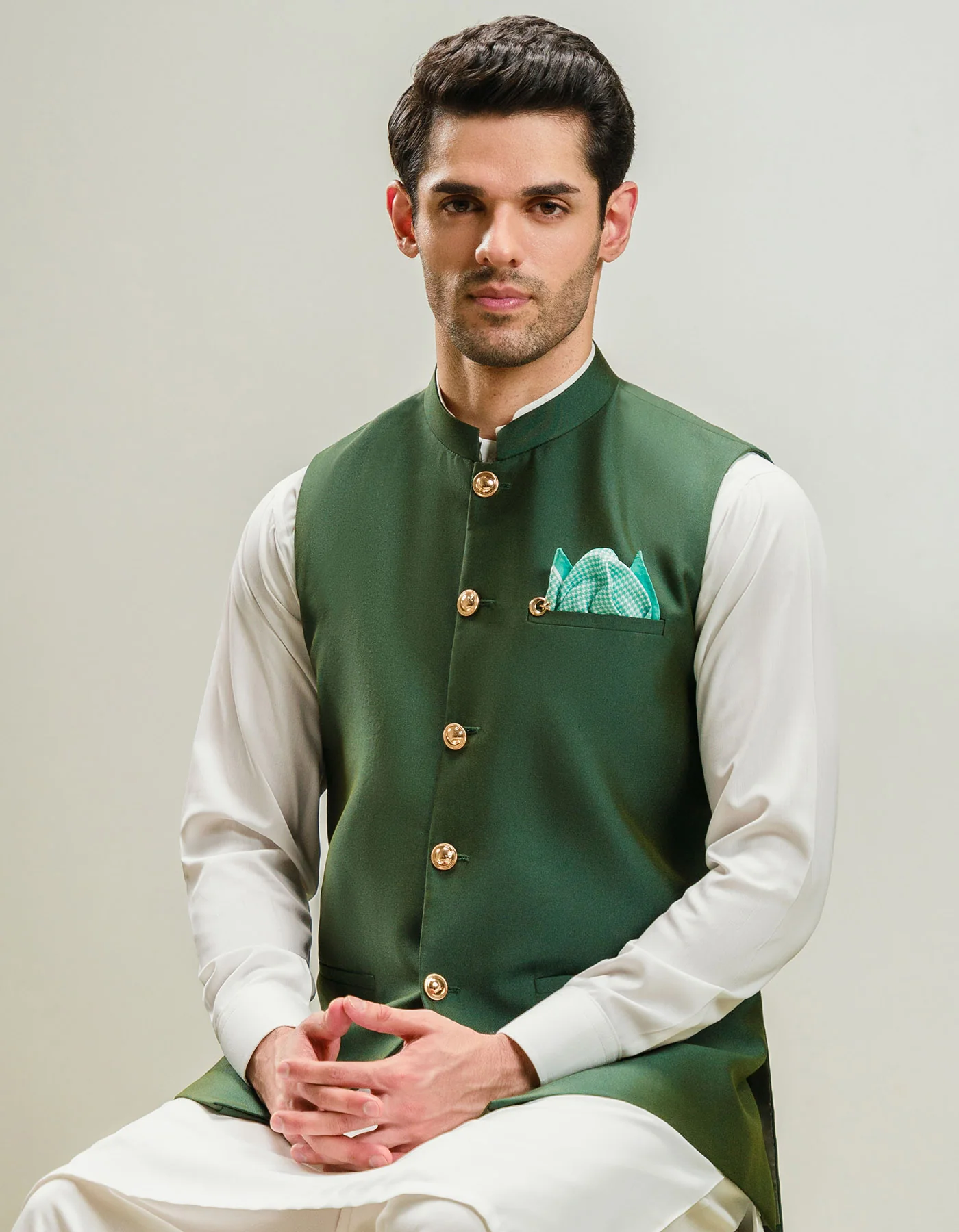 Green Plain Heritage Waist Coat - Image 2
