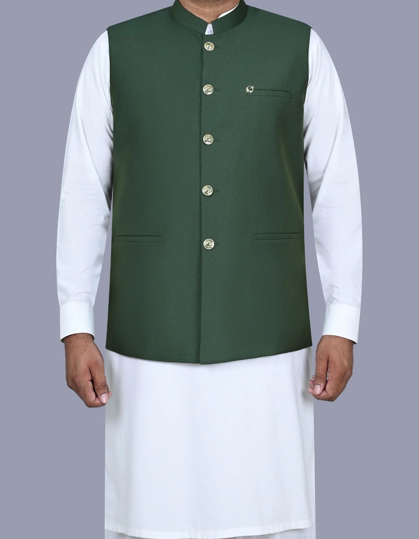 Green Plain Heritage Waist Coat - Image 4