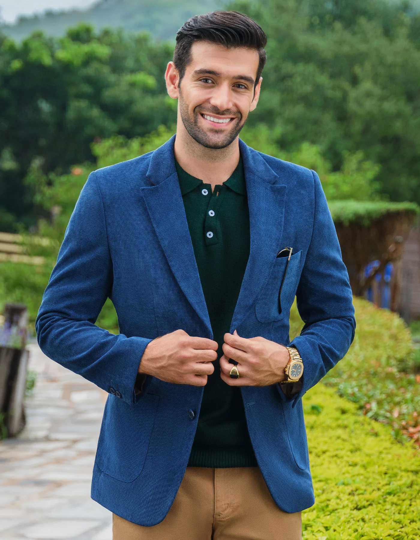Green Plain Polo Collar Sweater - Image 2