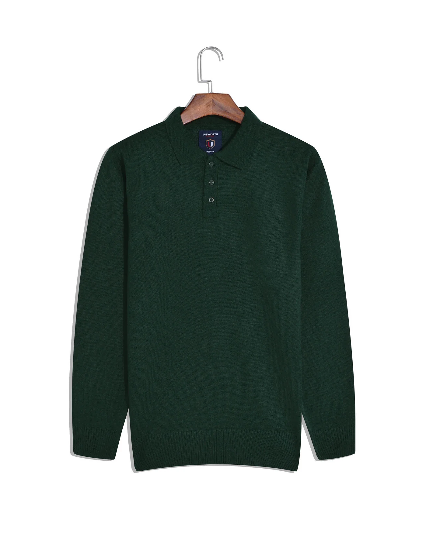 Green Plain Polo Collar Sweater - Image 3