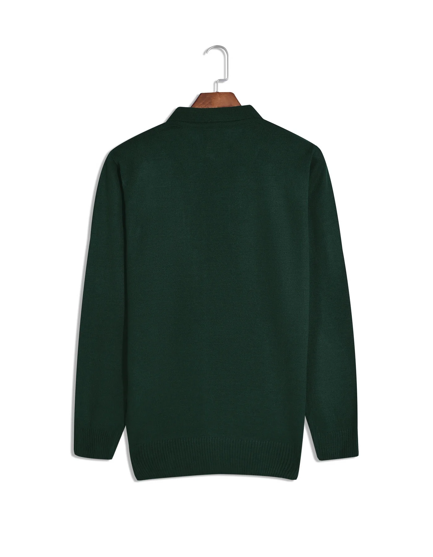 Green Plain Polo Collar Sweater - Image 6