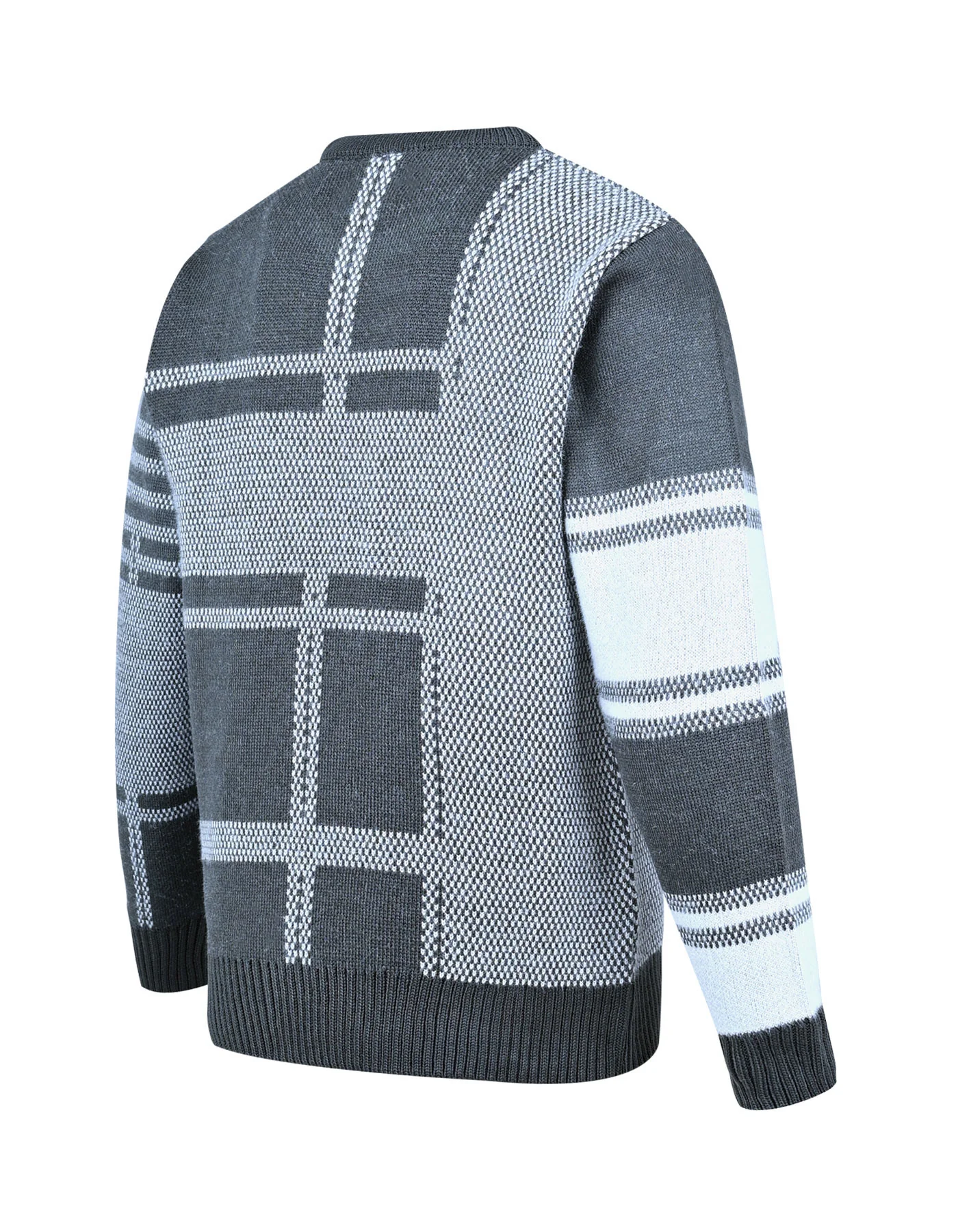 Grey Check Crew Neck Sweater - Image 5