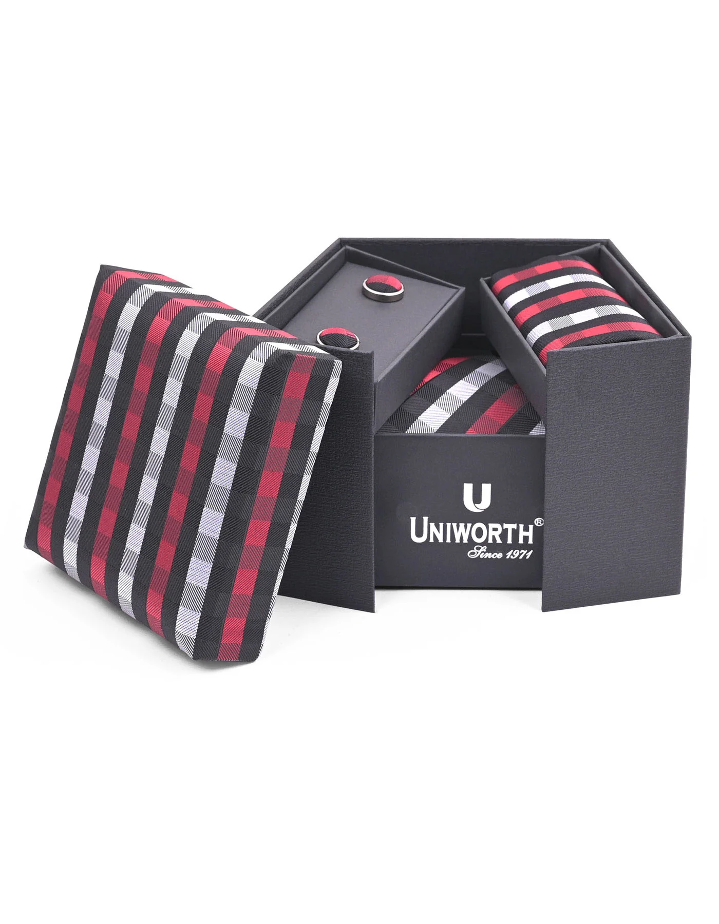 Grey Check Cufflink Tie Set - Image 2