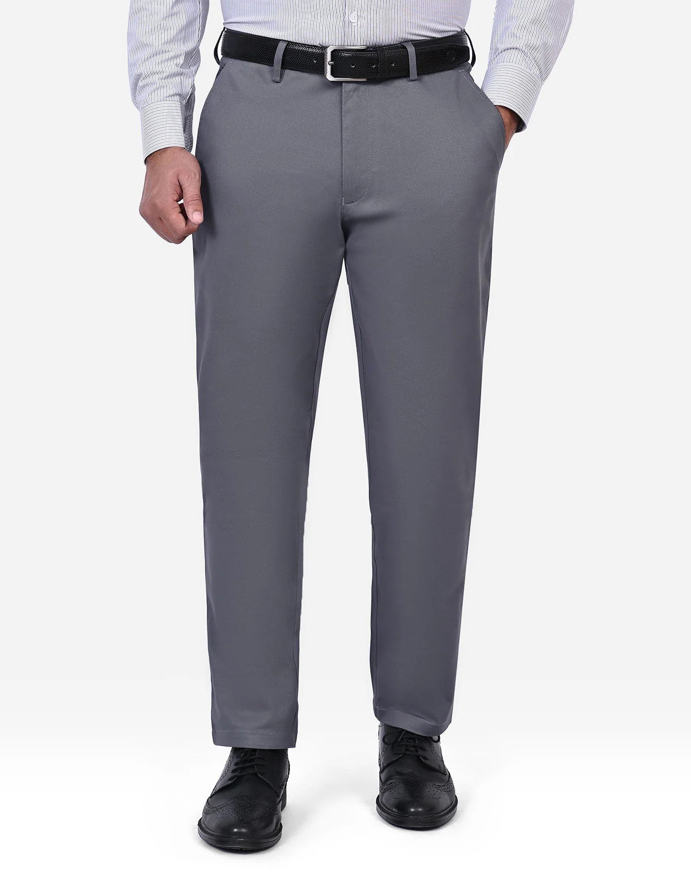 Grey Classic Fit Cotton Trouser