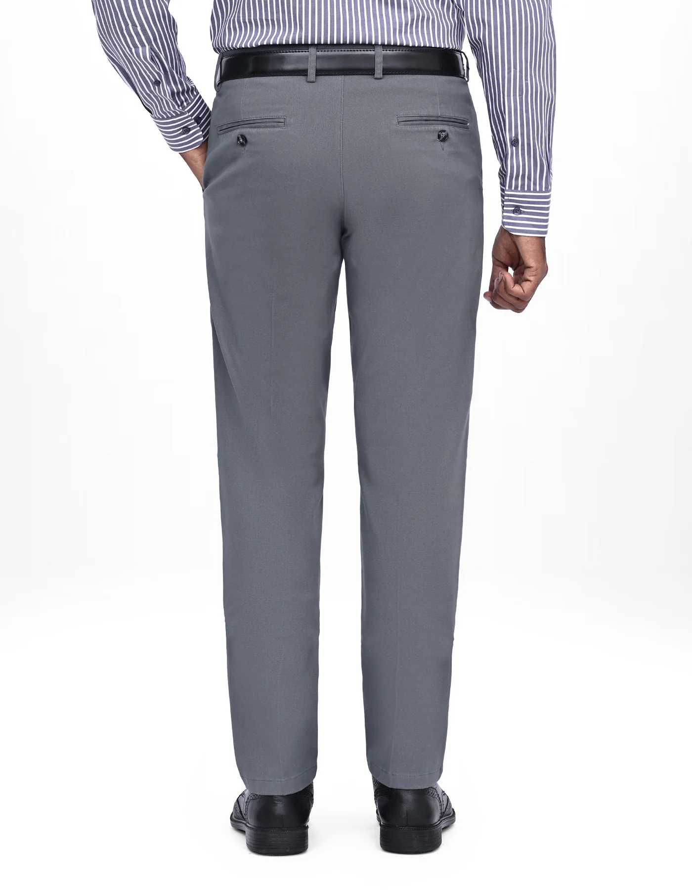 Grey Plain Classic Fit Cotton Trouser - Image 5