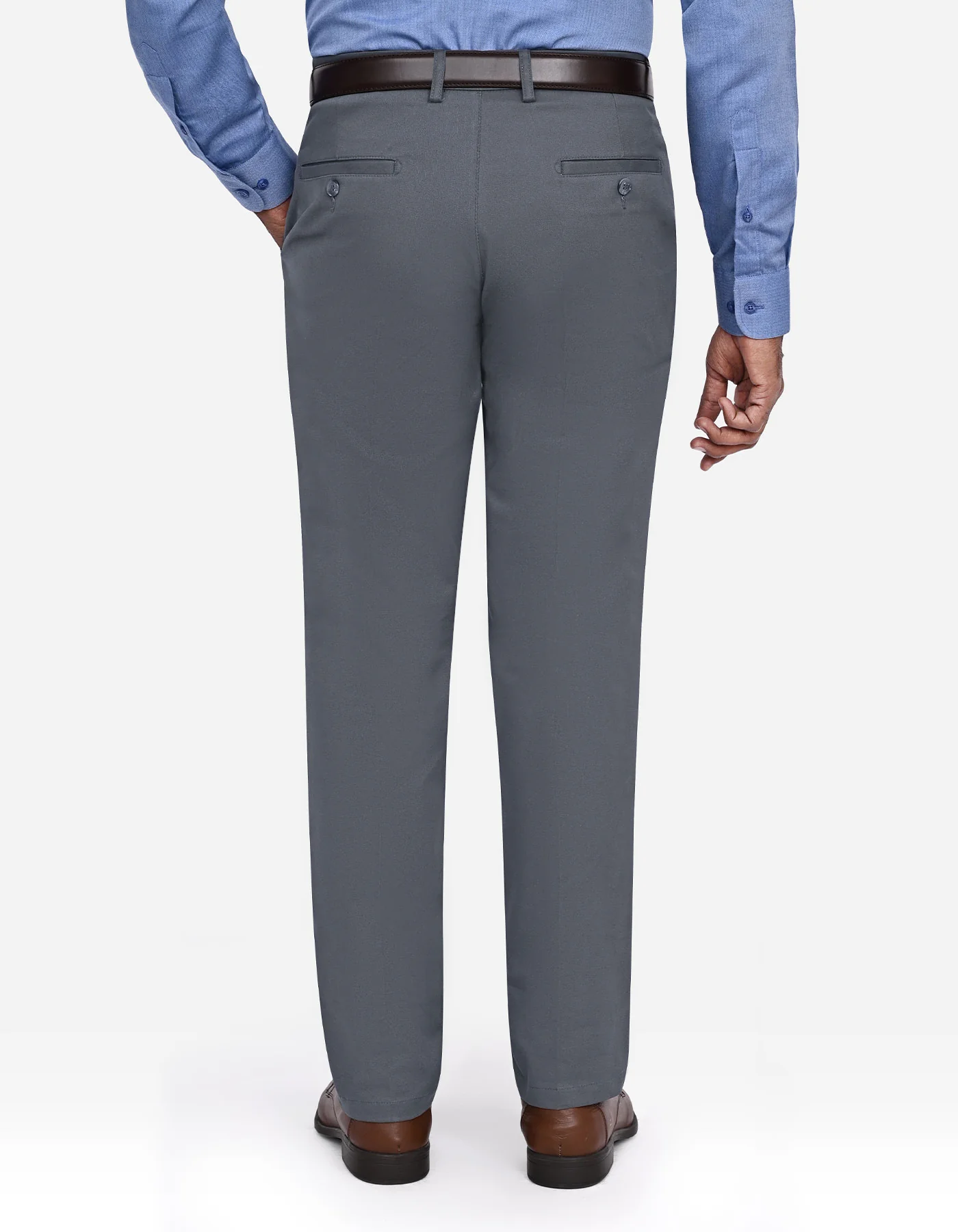 Grey Plain Classic Fit Cotton Trouser - Image 5