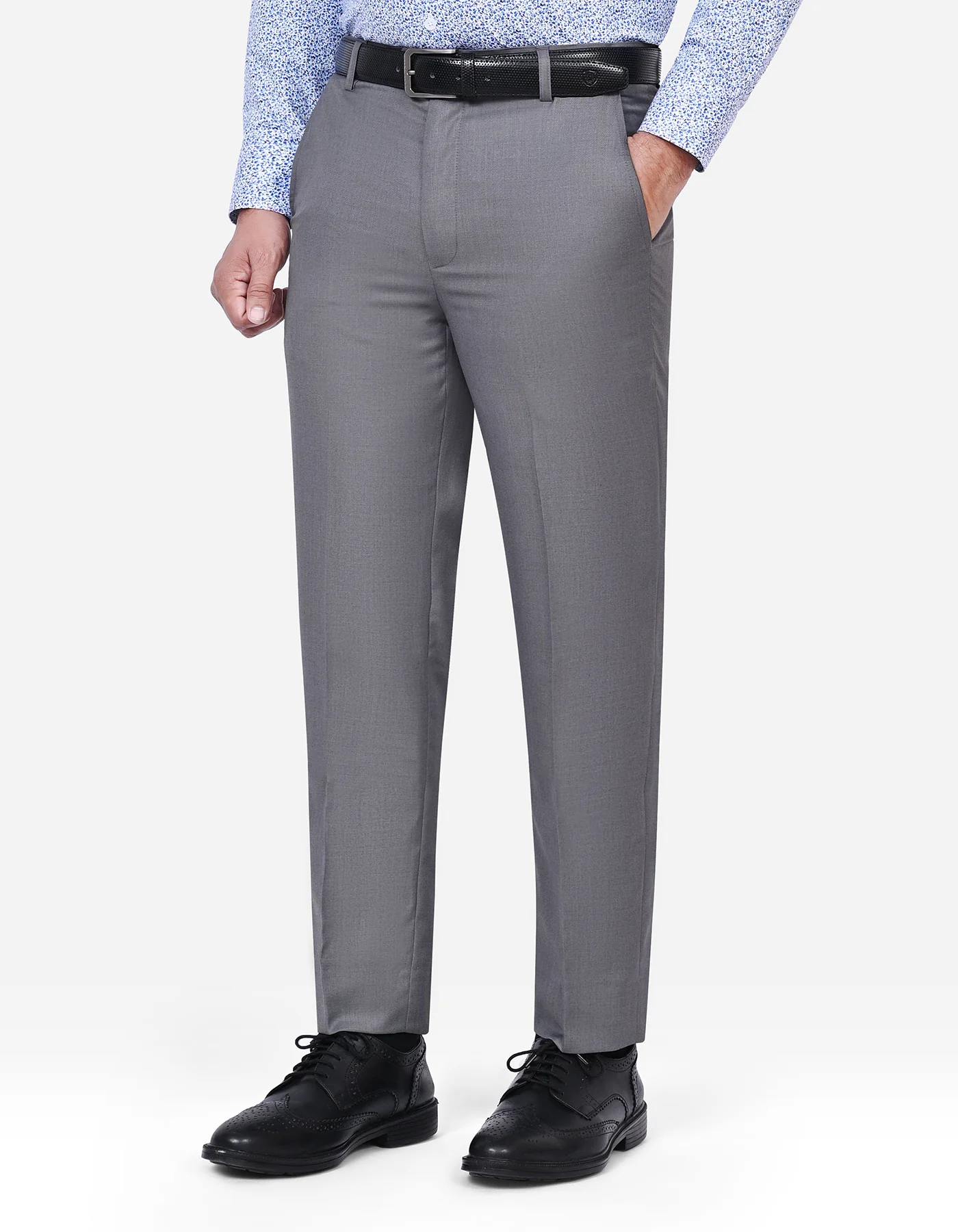 Grey Plain Classic Fit Formal Trouser