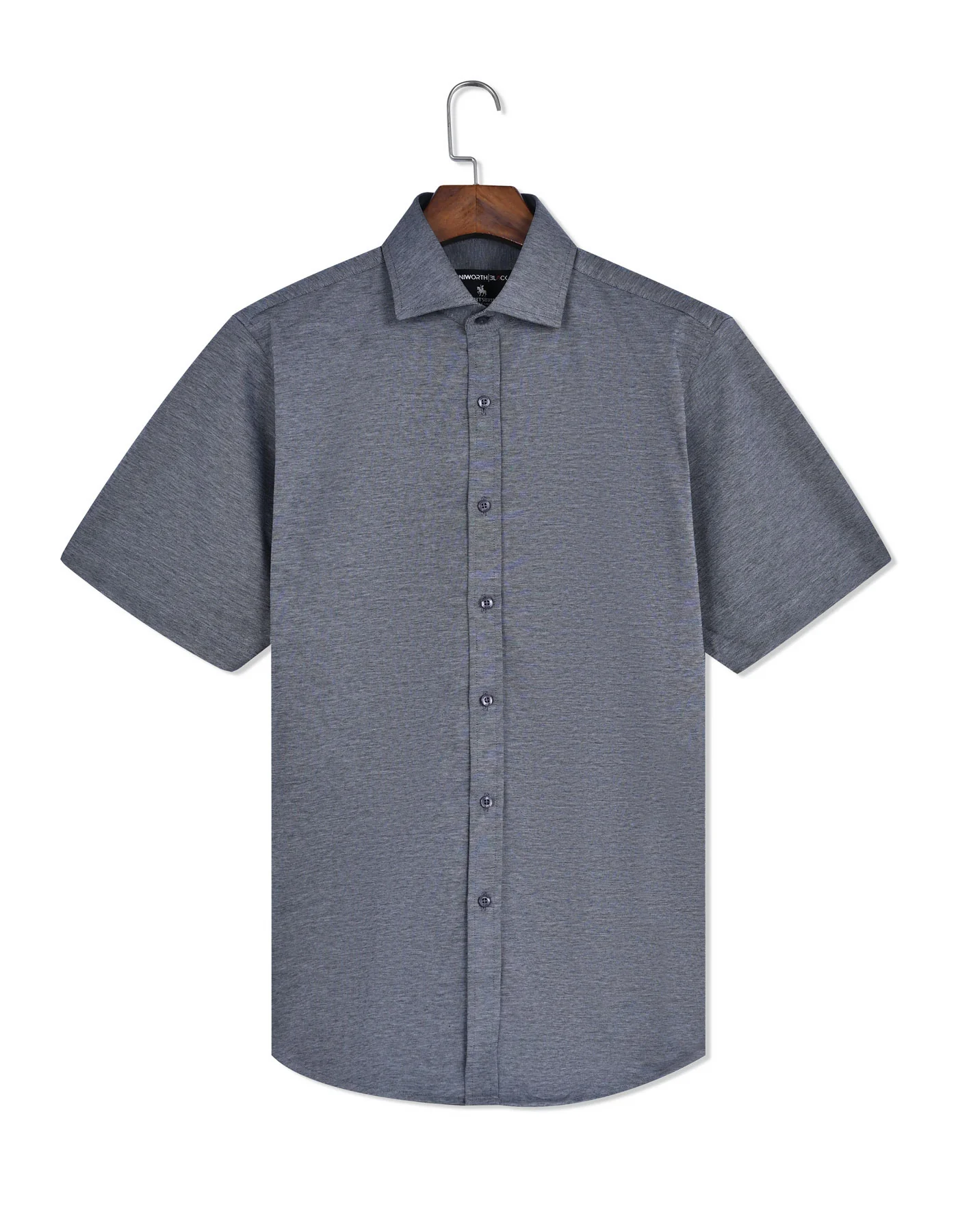 Grey Plain Classic Fit Knit Shirt - Image 3